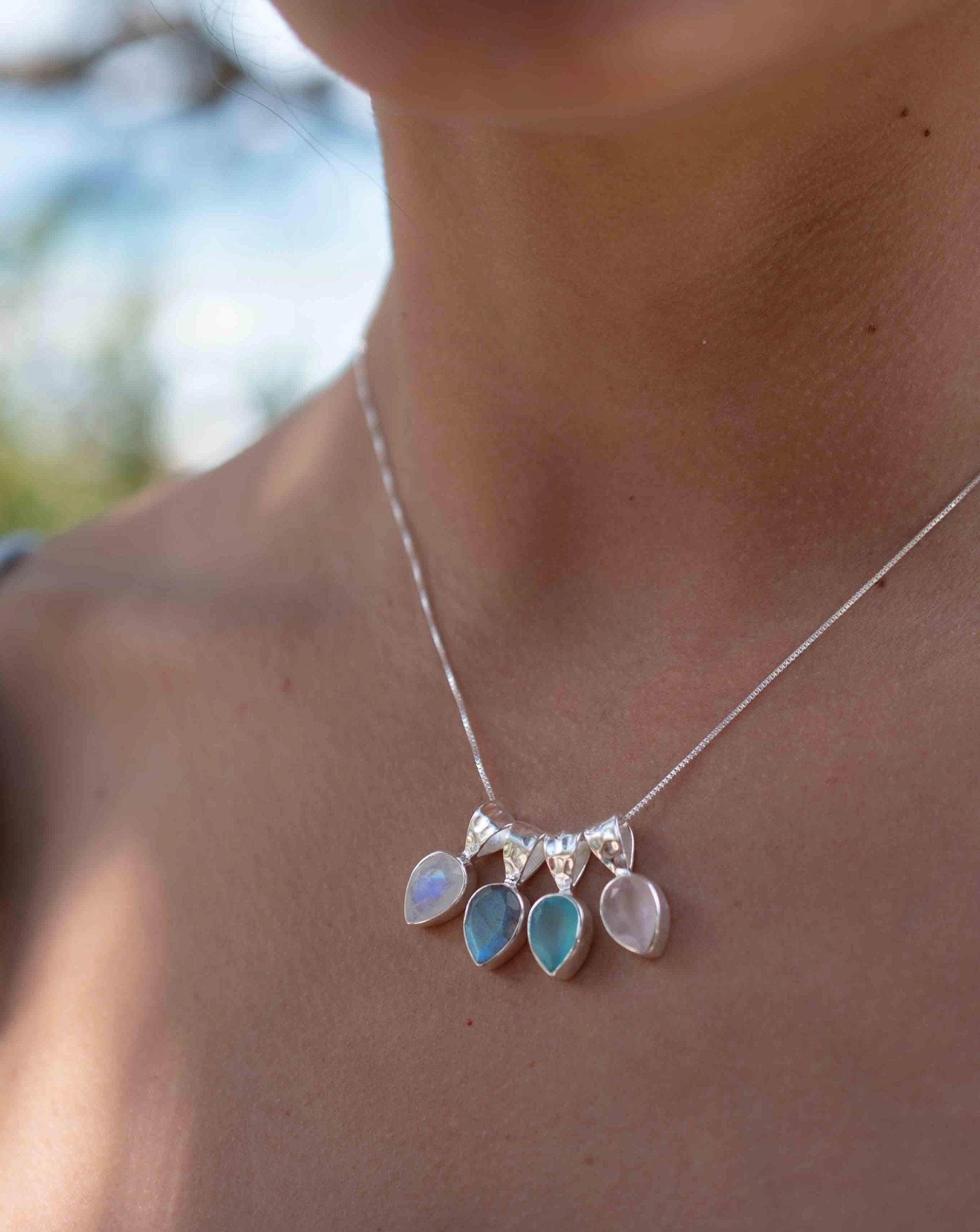 Labradorite, Aqua Chalcedony, Rose Quartz, Moonstone ~ Sterling Silver ~ MP010