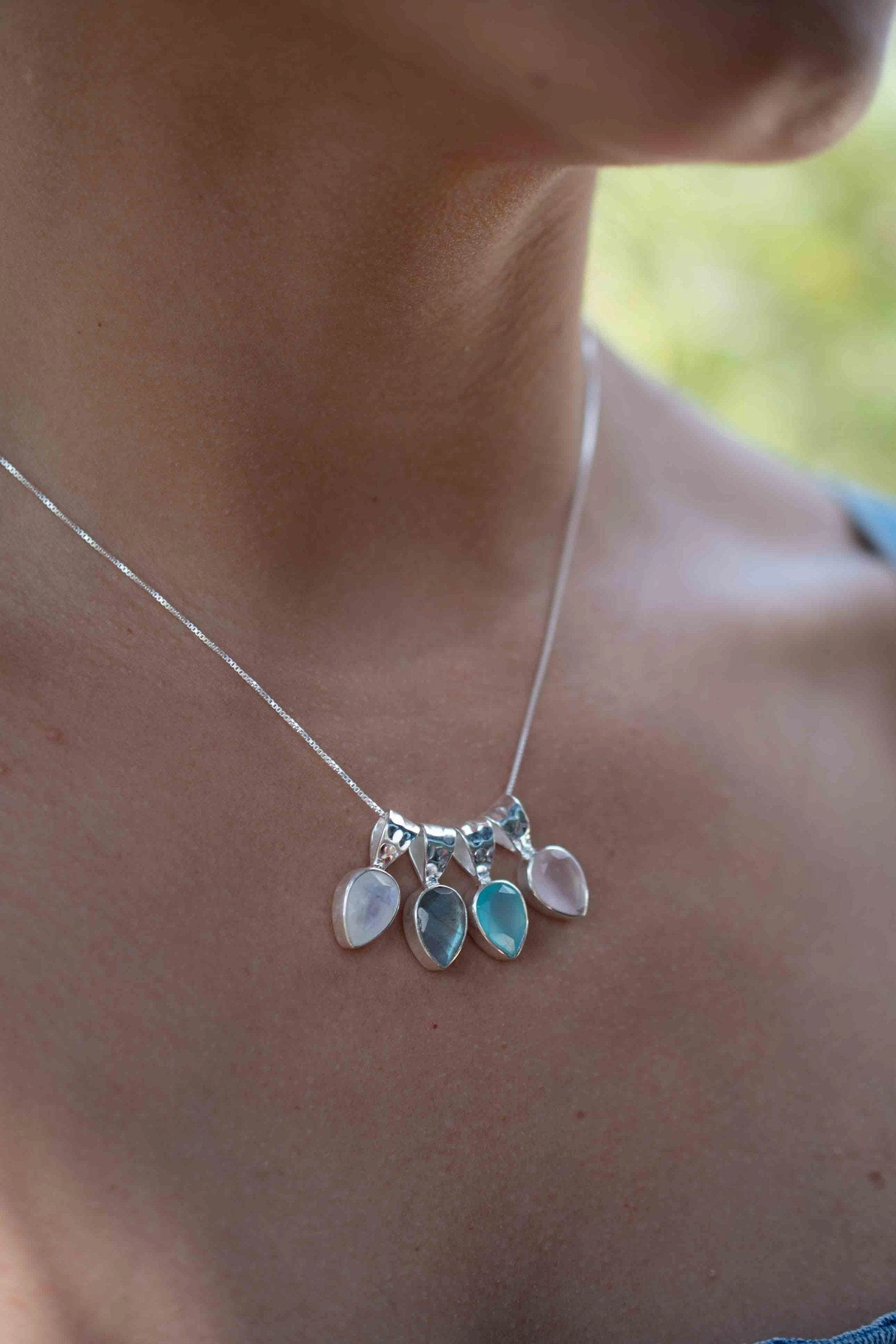 Labradorite, Aqua Chalcedony, Rose Quartz, Moonstone ~ Sterling Silver ~ MP010