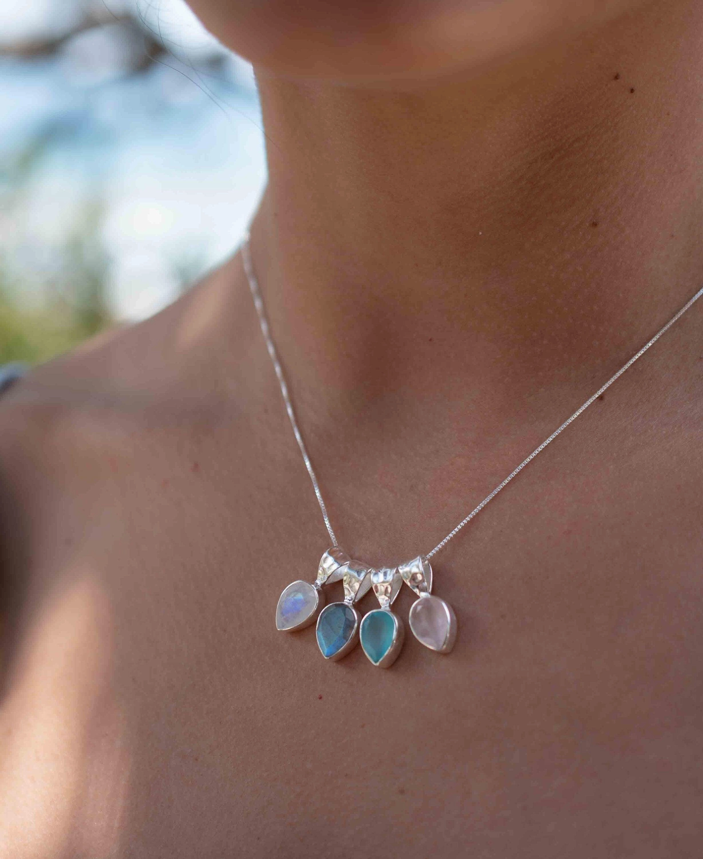 Labradorite, Aqua Chalcedony, Rose Quartz, Moonstone ~ Sterling Silver ~ Necklace ~ MP009