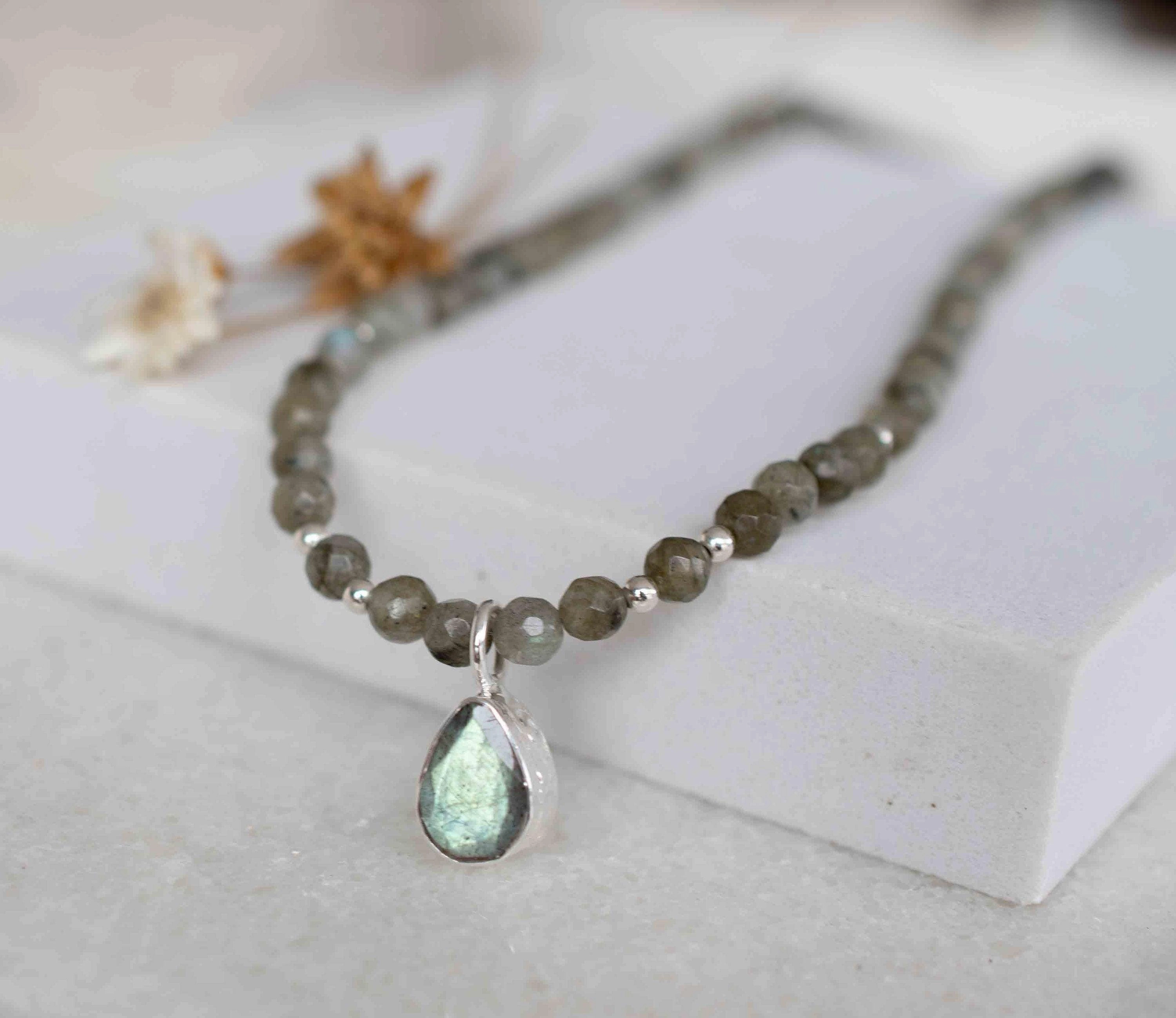 Labradorite Bead Necklace ~ Sterling Silver 925 ~ MN002