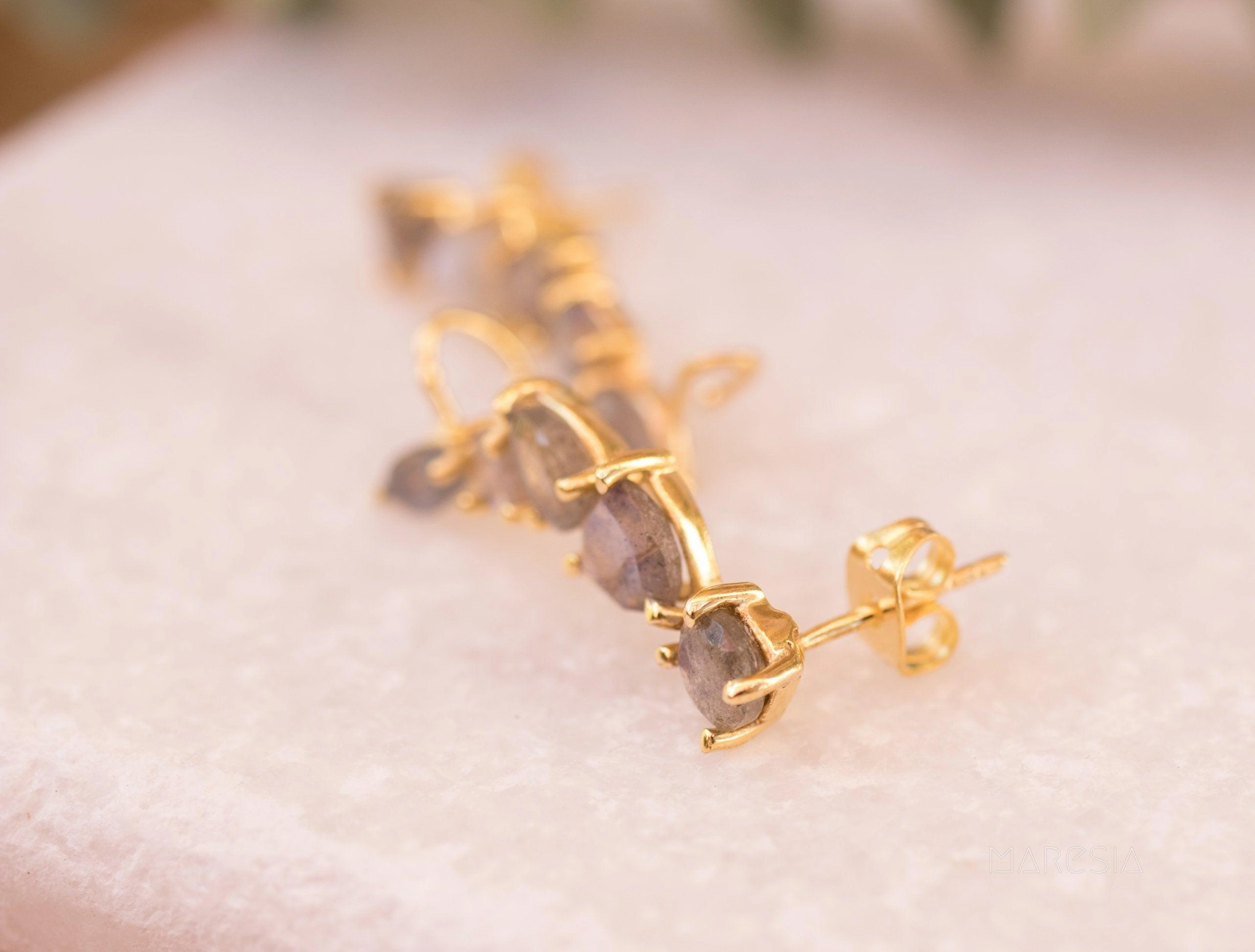 Labradorite Ear Climber Earrings ~ 18k Gold Plated ~ ME169