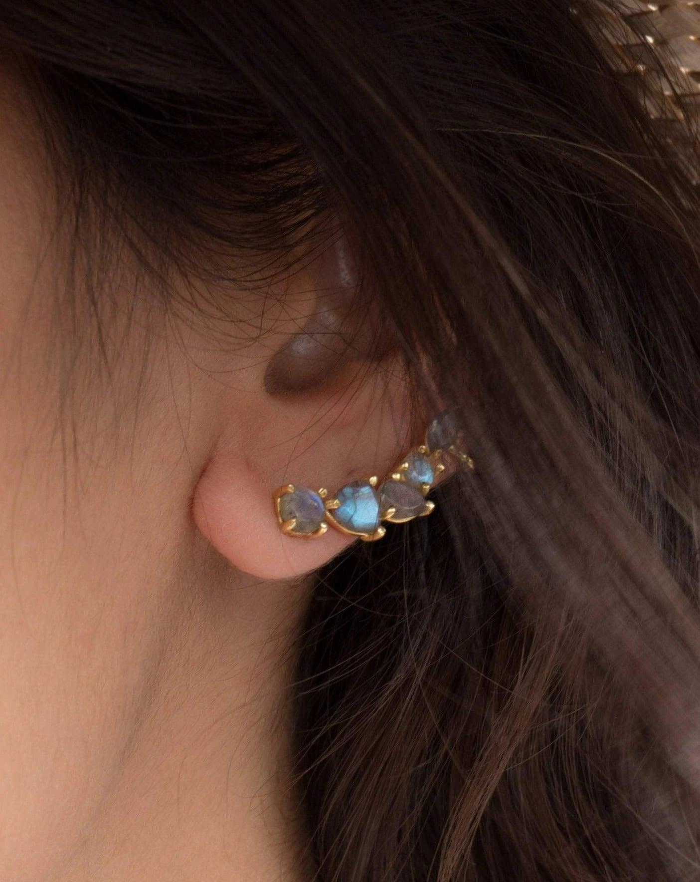 Labradorite Ear Climber Earrings ~ 18k Gold Plated ~ ME169