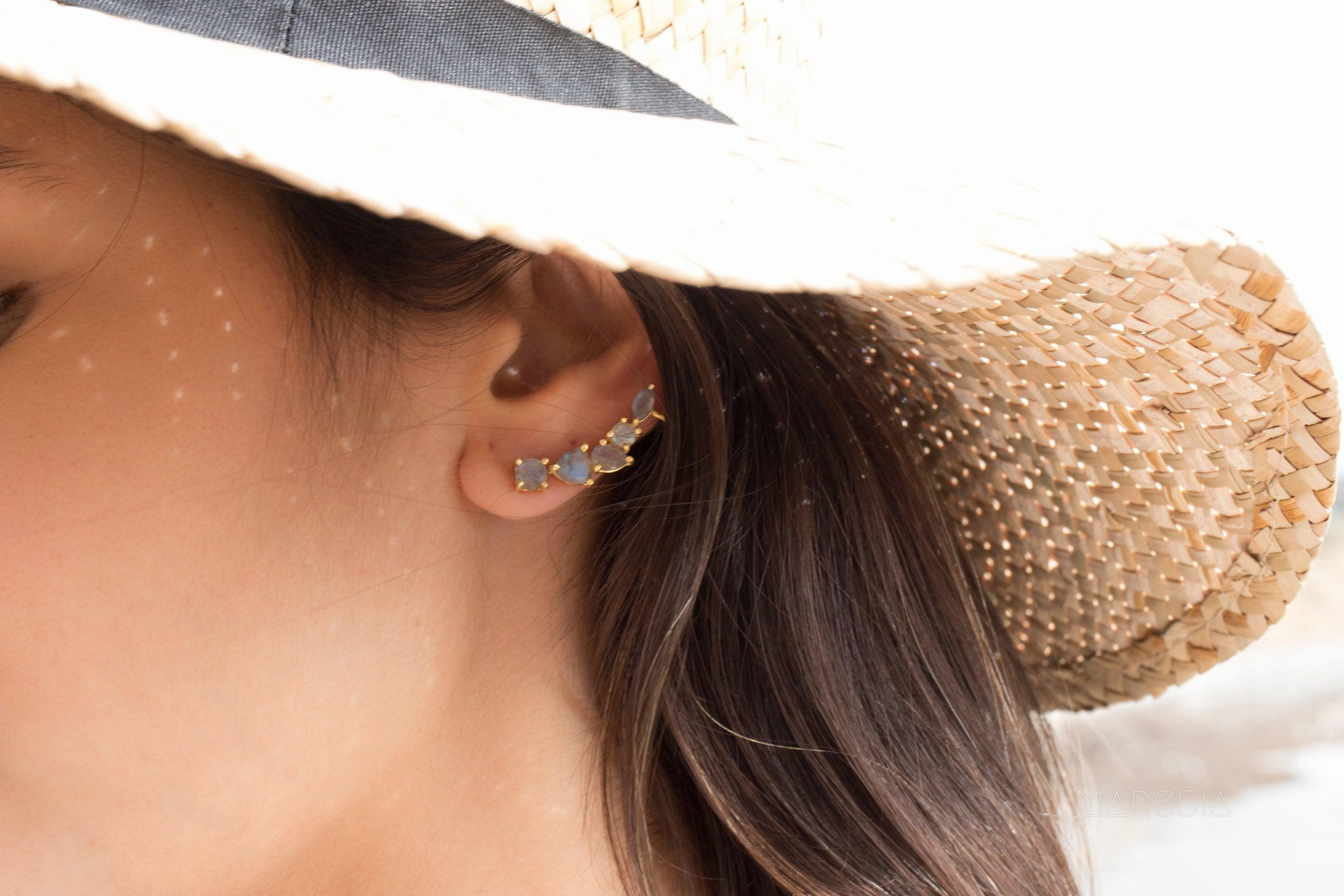 Labradorite Ear Climber Earrings ~ 18k Gold Plated ~ ME169