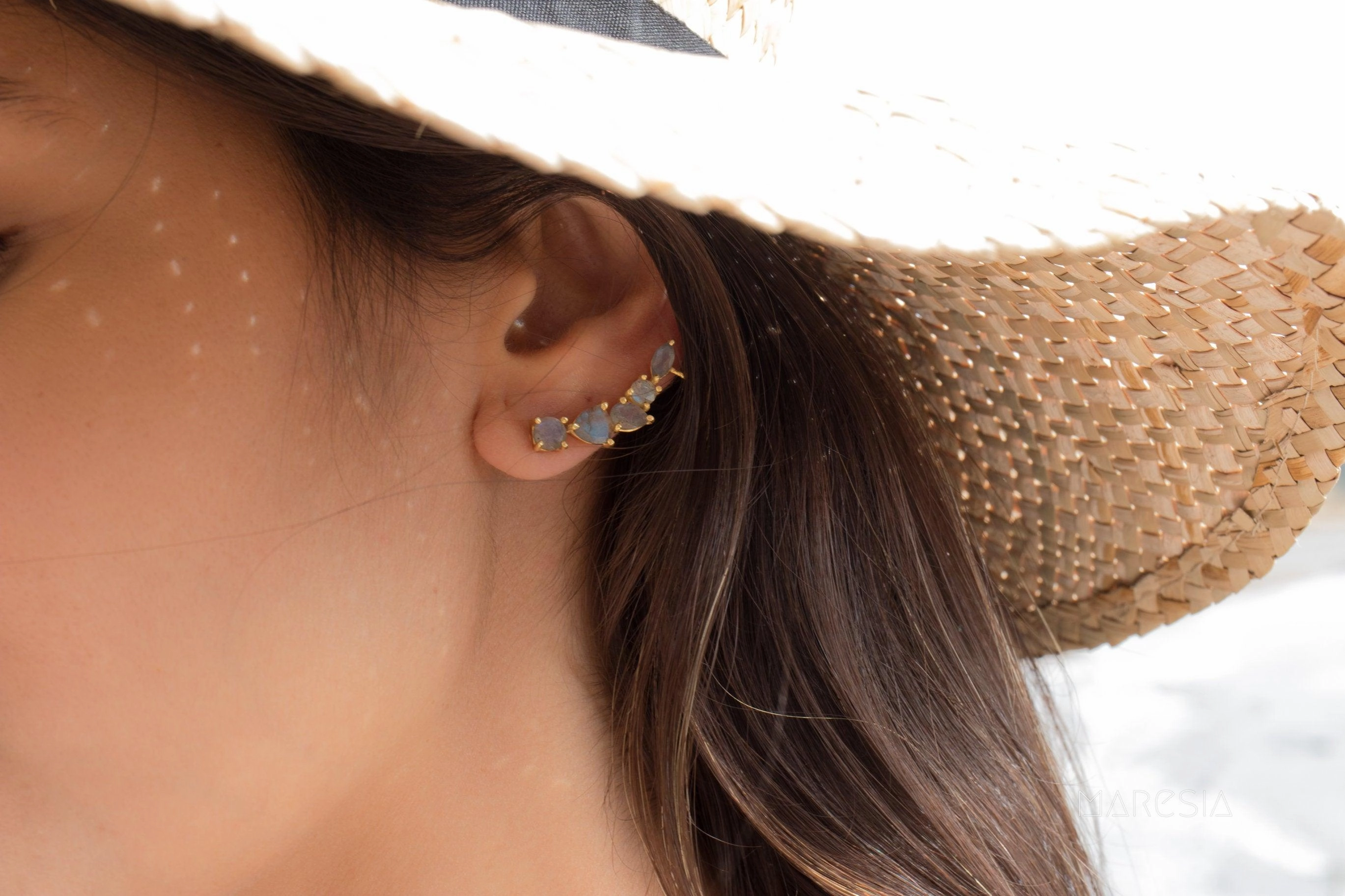Labradorite Ear Climber Earrings ~ 18k Gold Plated ~ ME169