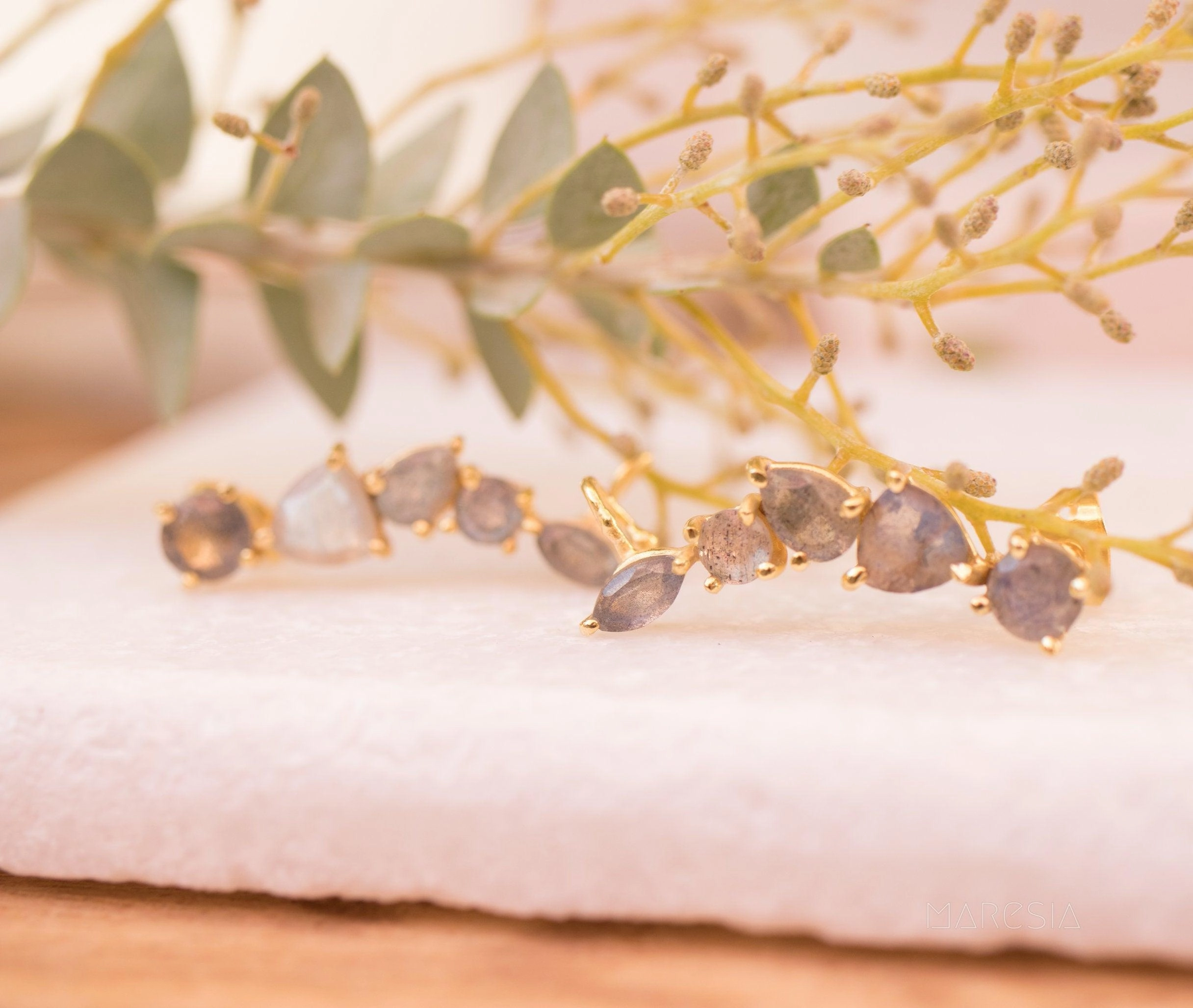 Labradorite Ear Climber Earrings ~ 18k Gold Plated ~ ME169