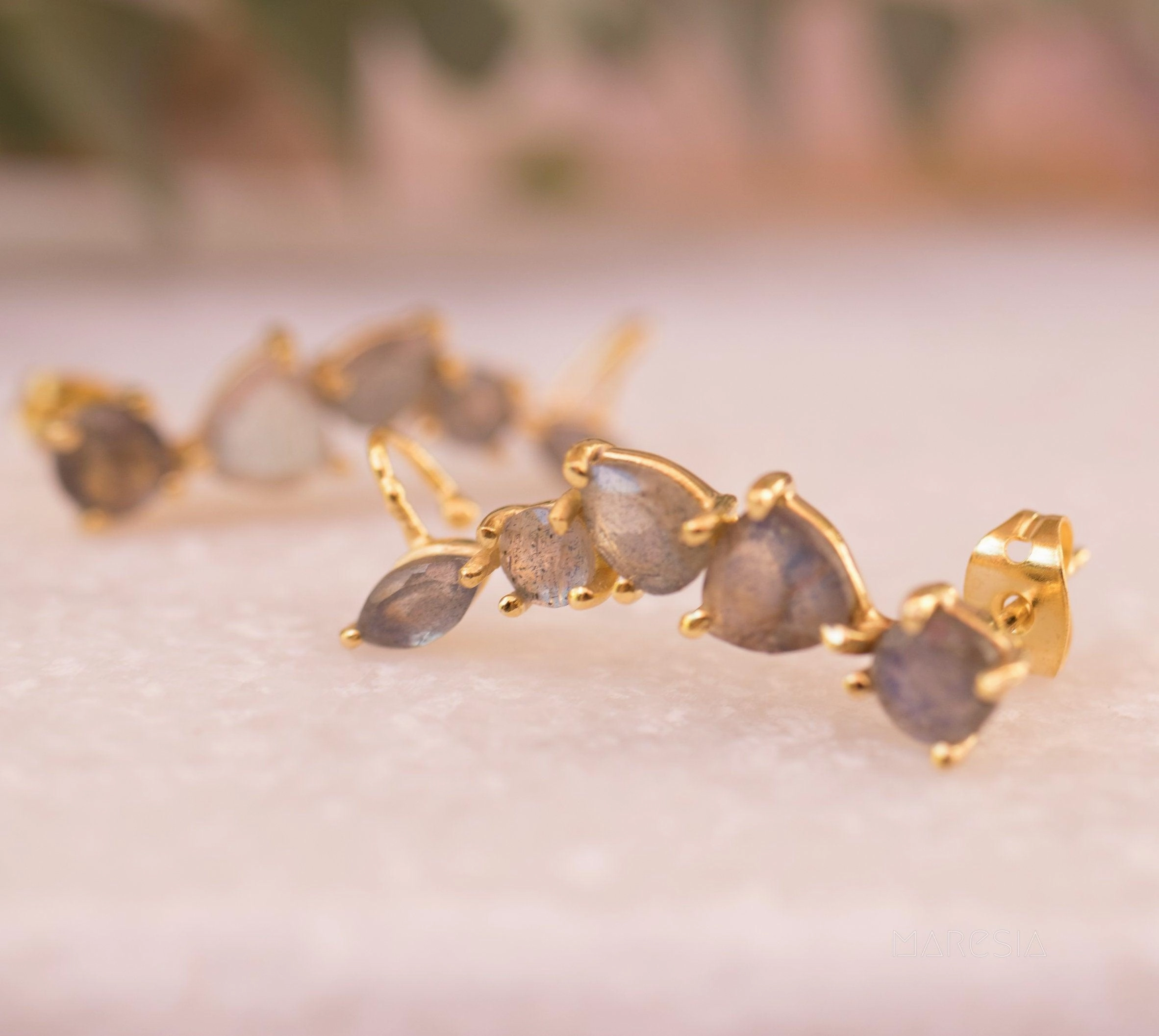 Labradorite Ear Climber Earrings ~ 18k Gold Plated ~ ME169