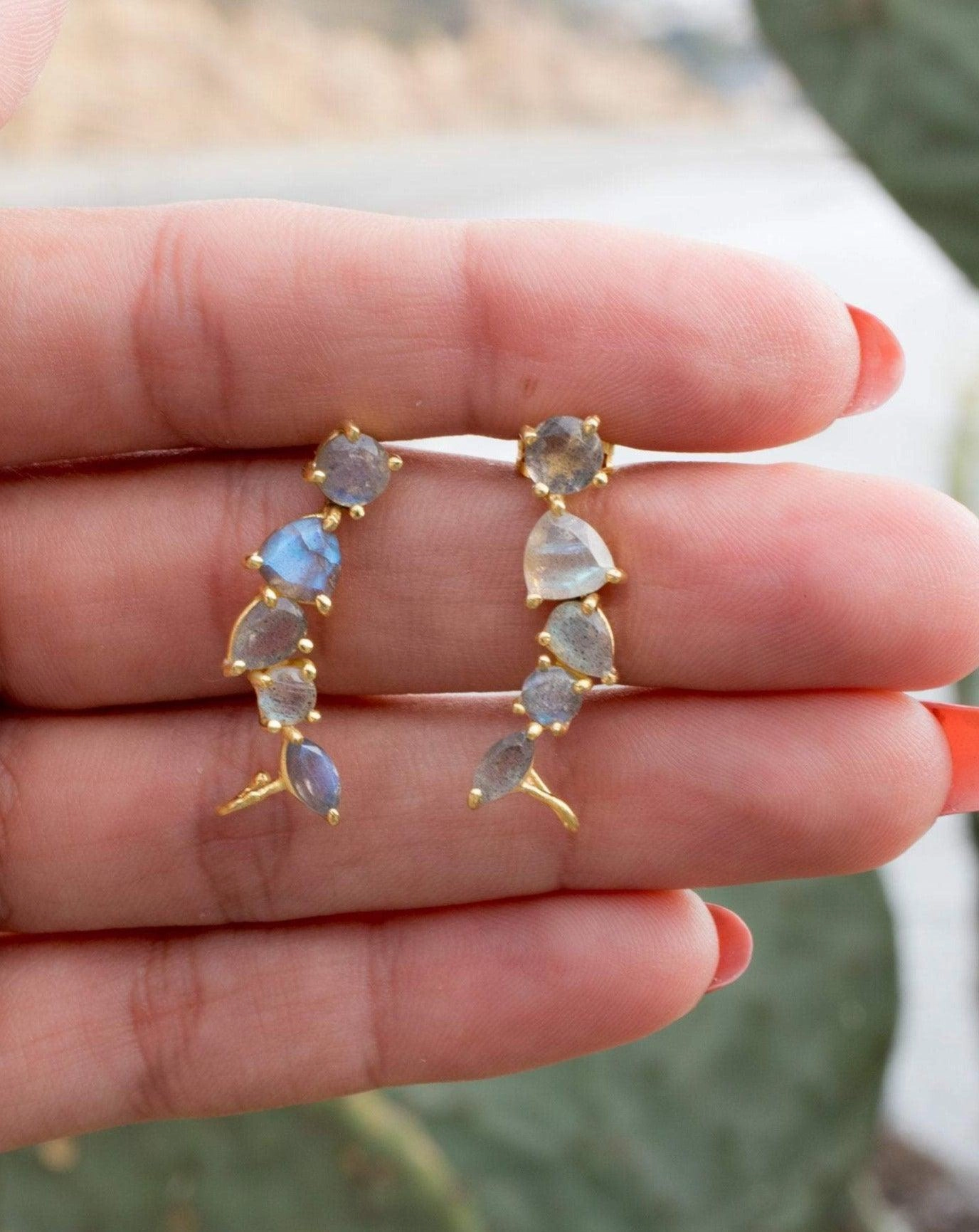 Labradorite Ear Climber Earrings ~ 18k Gold Plated ~ ME169