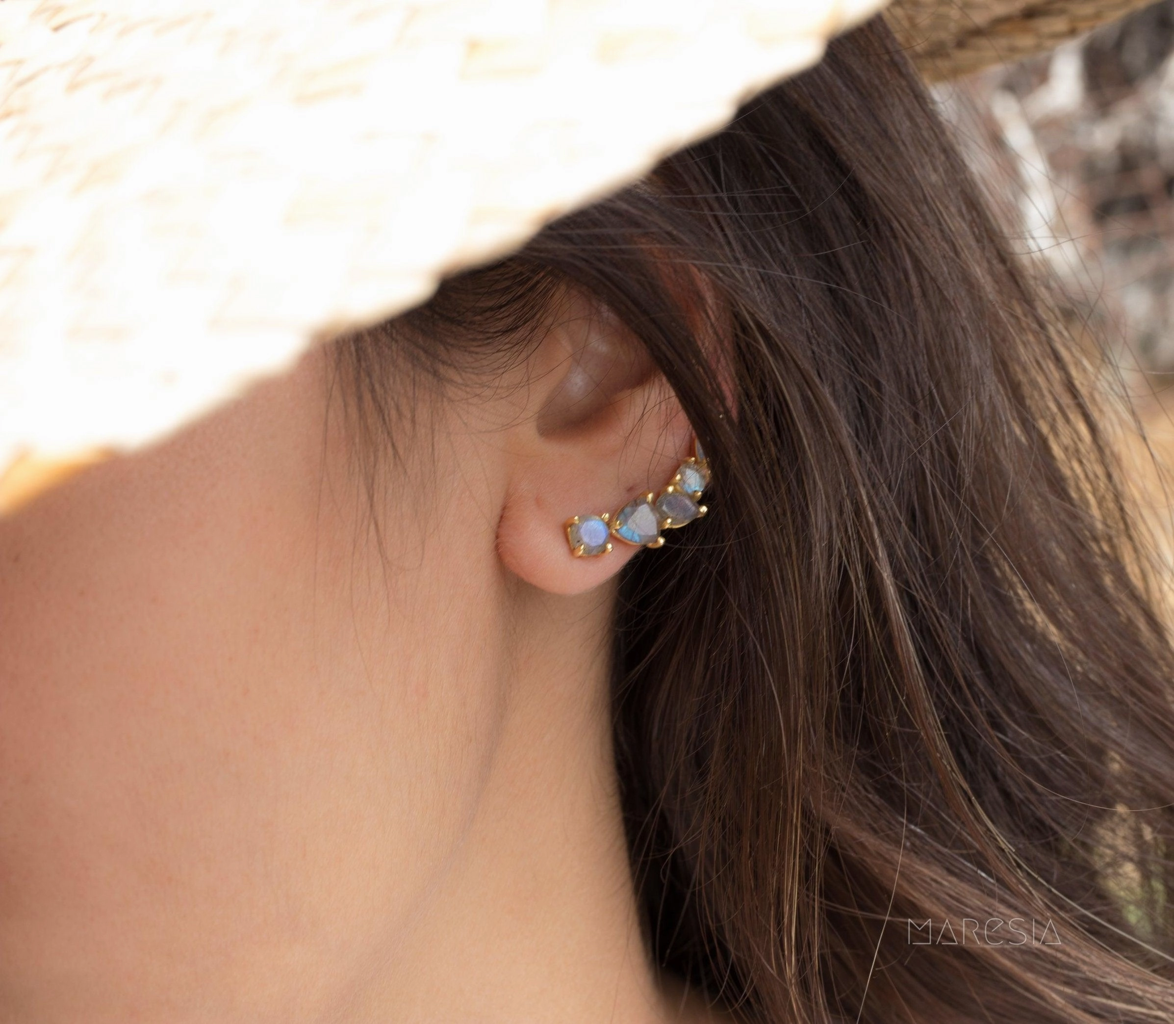 Labradorite Ear Climber Earrings ~ 18k Gold Plated ~ ME169