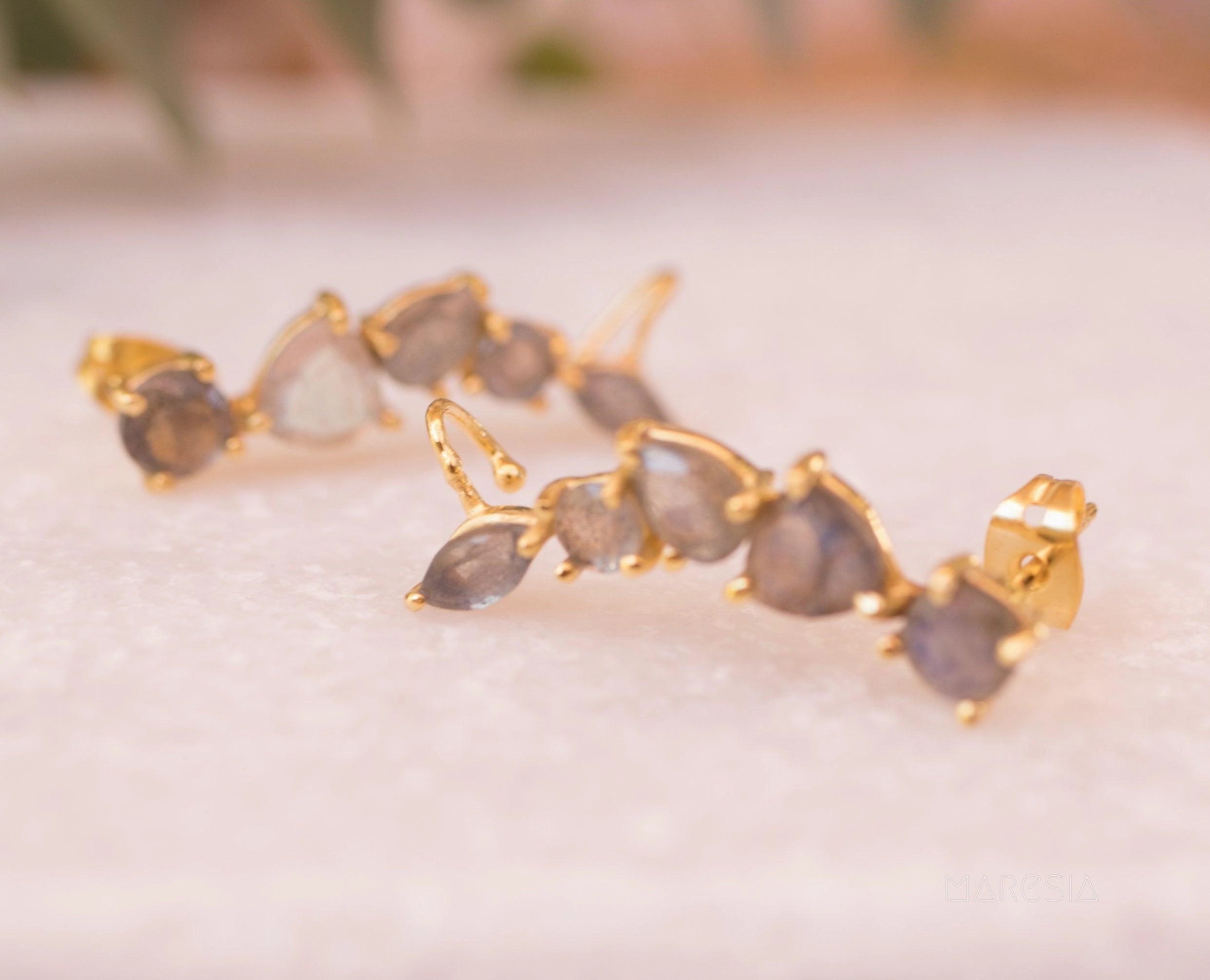 Labradorite Ear Climber Earrings ~ 18k Gold Plated ~ ME169