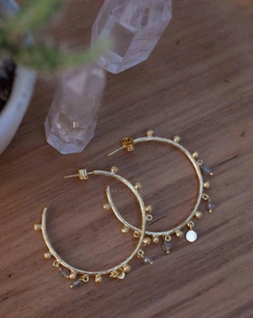 Labradorite Hoop Earrings ~ 18k Gold Plated ~ Gemstone ~ ME212