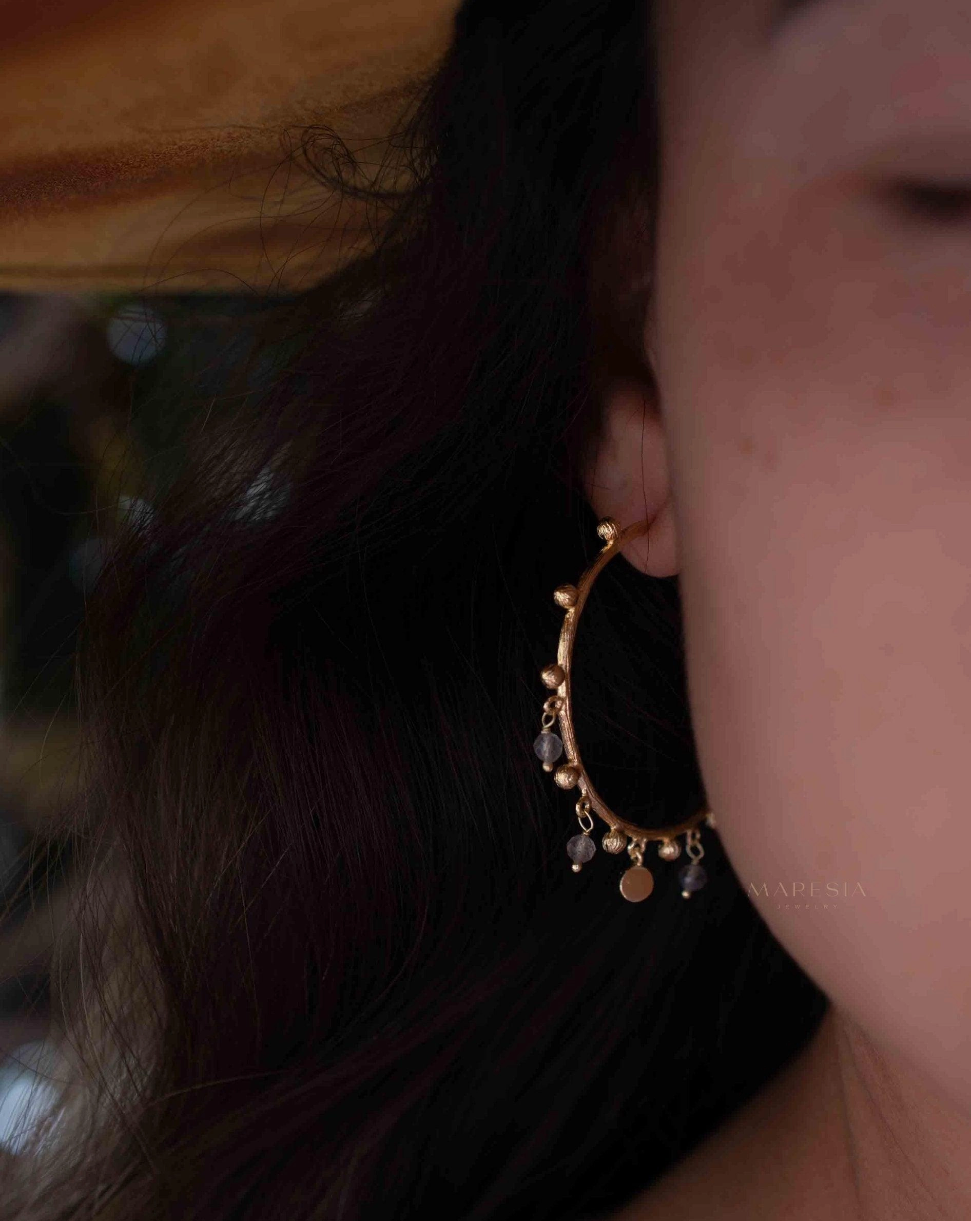 Labradorite Hoop Earrings ~ 18k Gold Plated ~ Gemstone ~ ME212