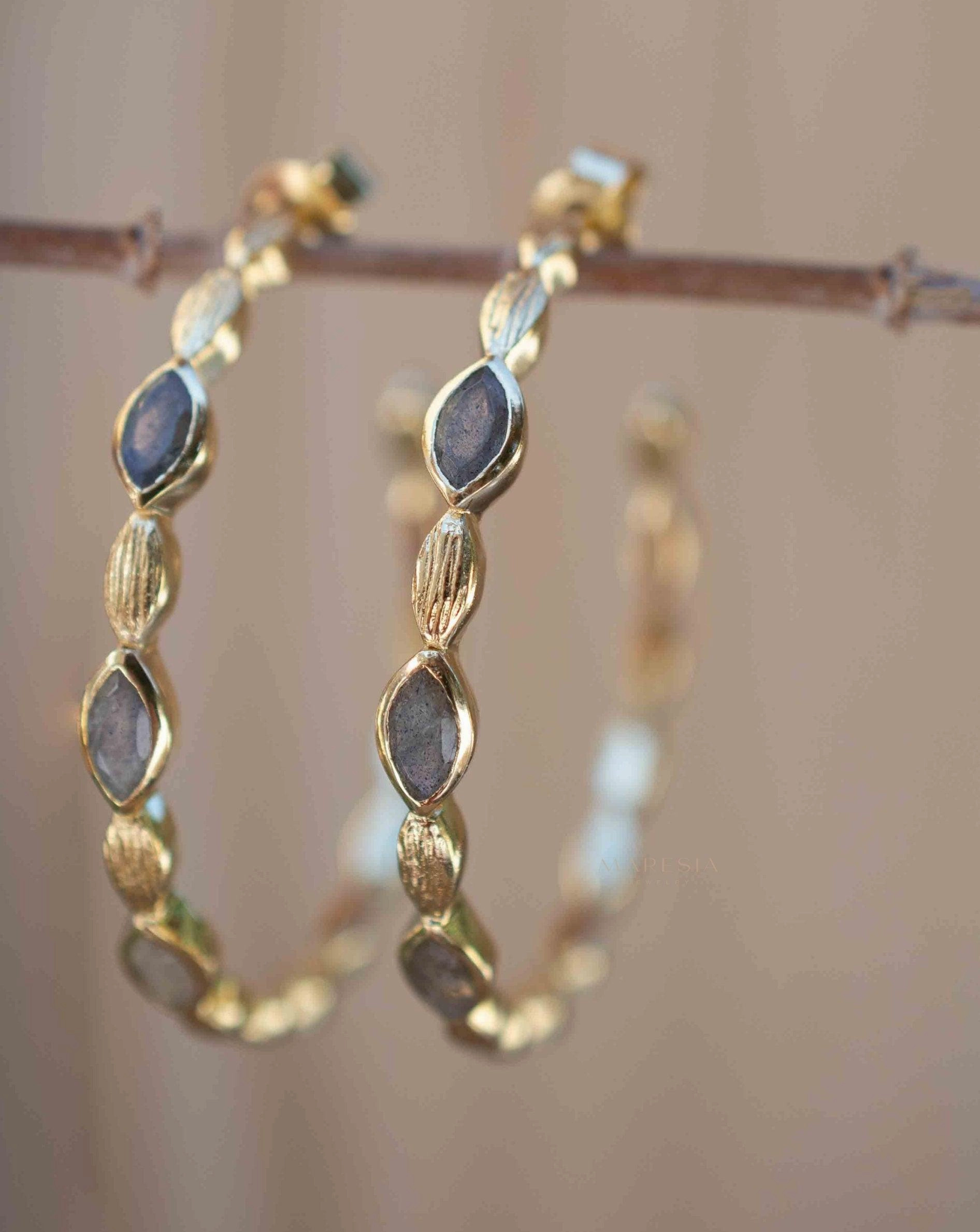 Labradorite Hoop Earrings ~ 18k Gold Plated Earrings ~ ME207