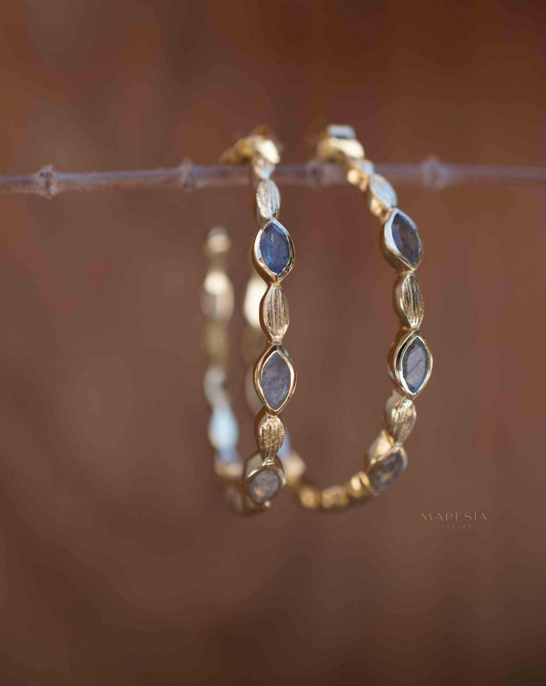 Labradorite Hoop Earrings ~ 18k Gold Plated Earrings ~ ME207