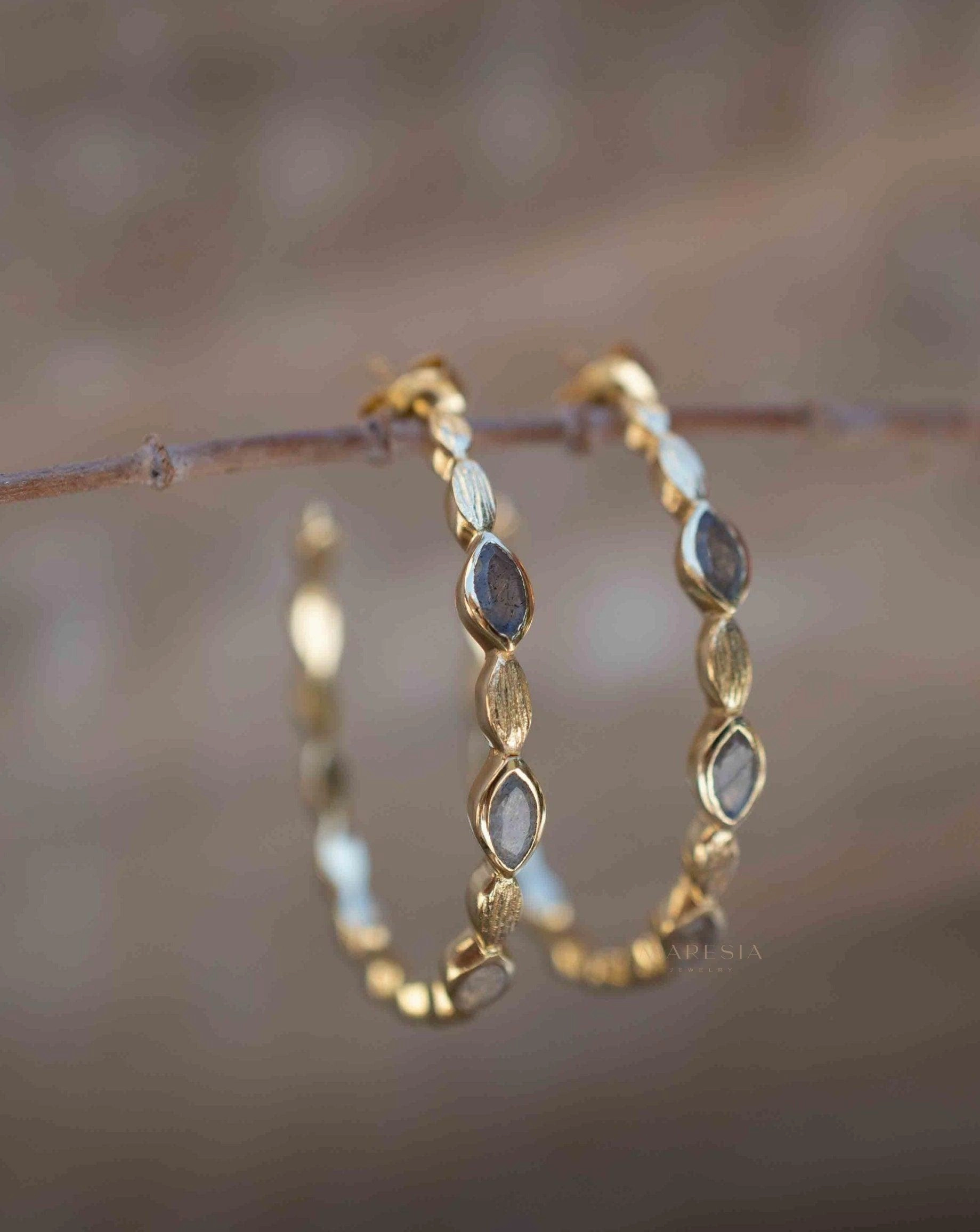 Labradorite Hoop Earrings ~ 18k Gold Plated Earrings ~ ME207
