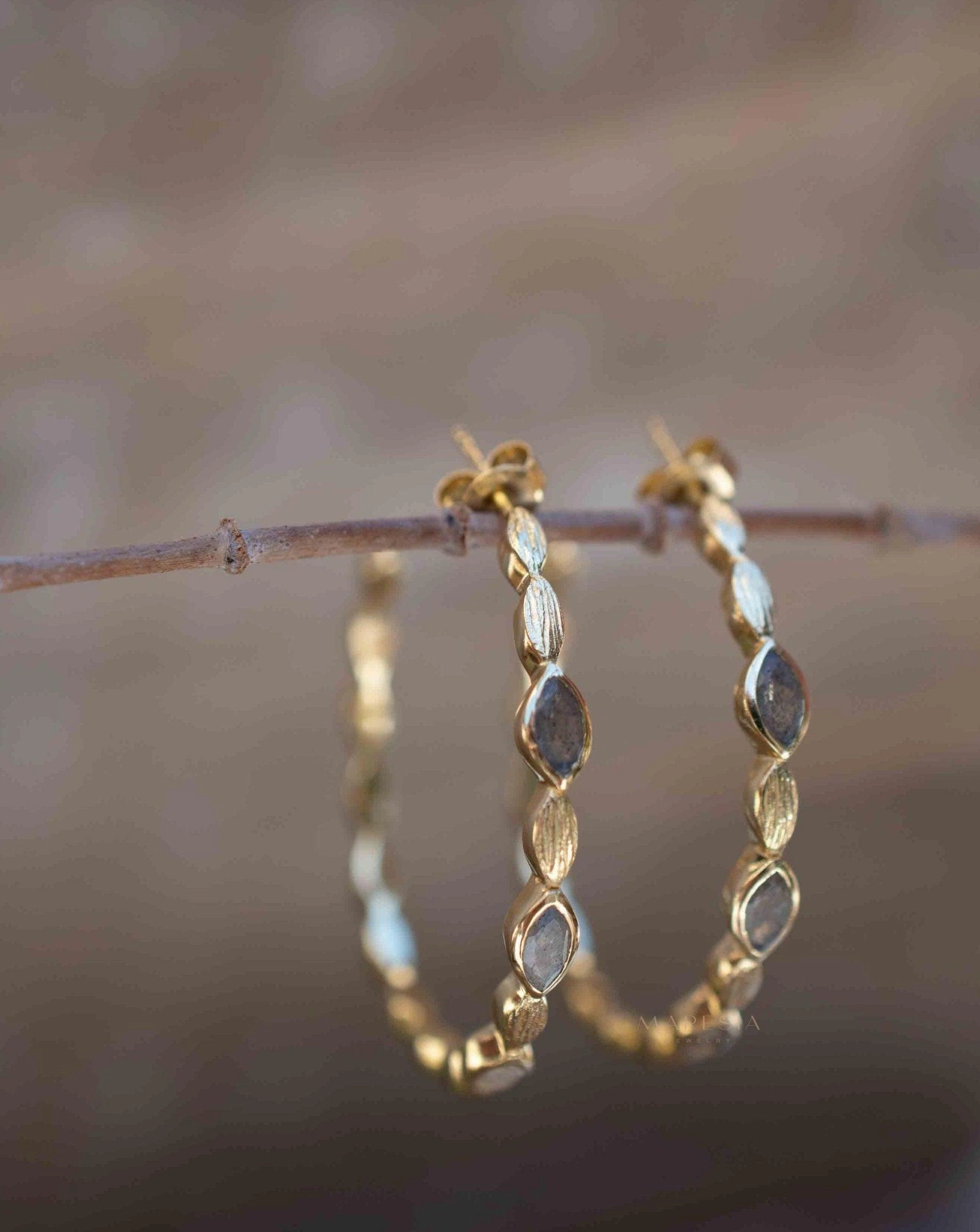 Labradorite Hoop Earrings ~ 18k Gold Plated Earrings ~ ME207