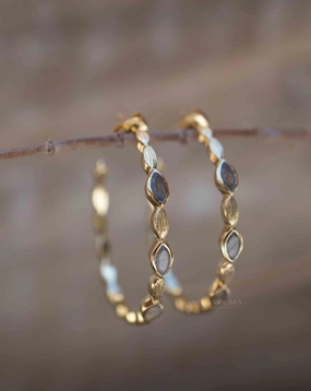 Labradorite Hoop Earrings ~ 18k Gold Plated Earrings ~ ME207
