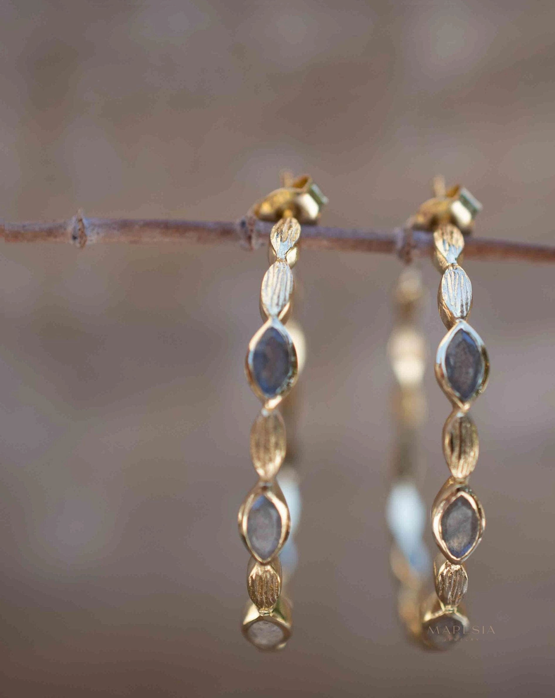 Labradorite Hoop Earrings ~ 18k Gold Plated Earrings ~ ME207