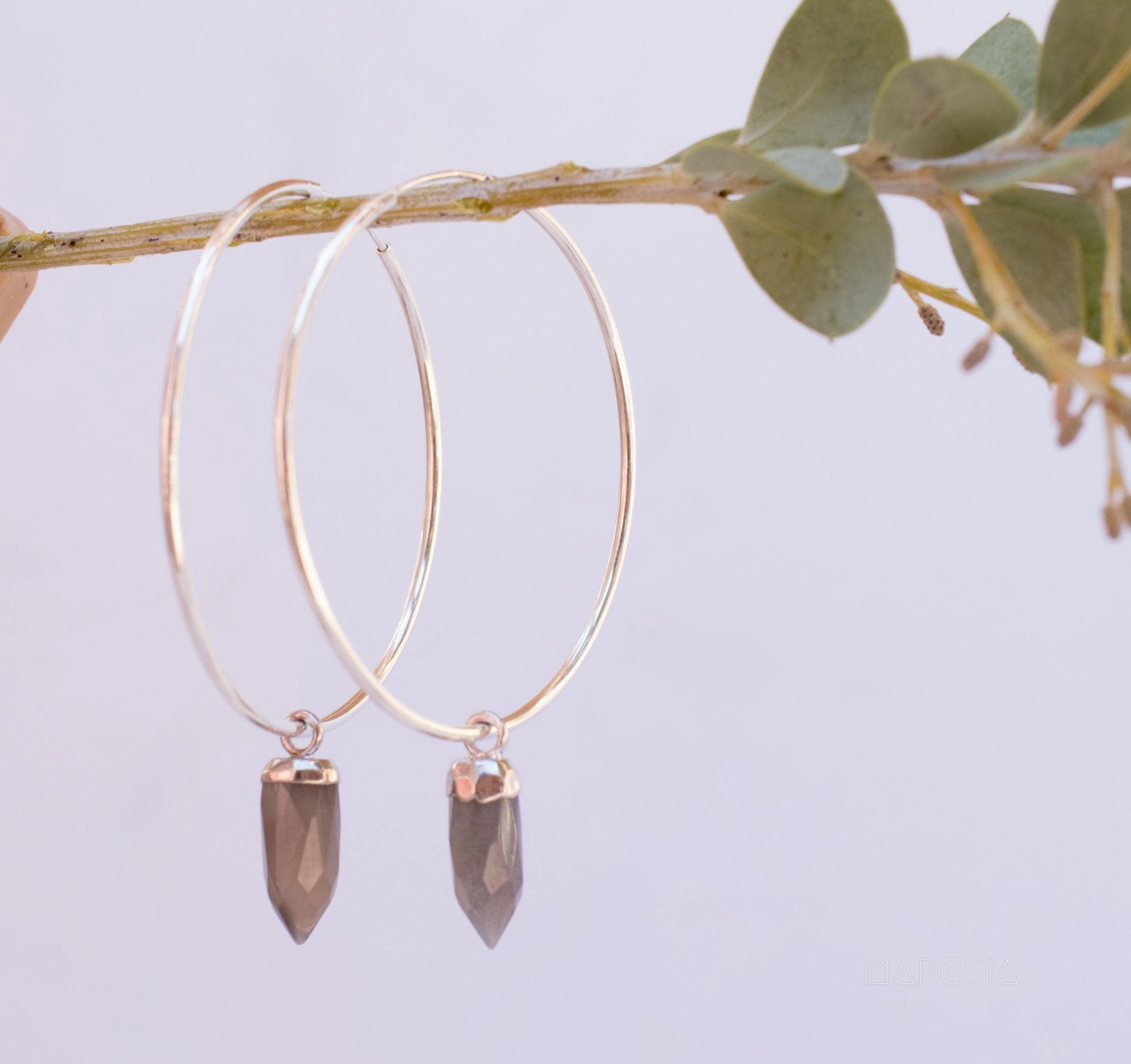 Labradorite Hoop Earrings ~ Sterling Silver or 14k Gold Filled  ~ ME053