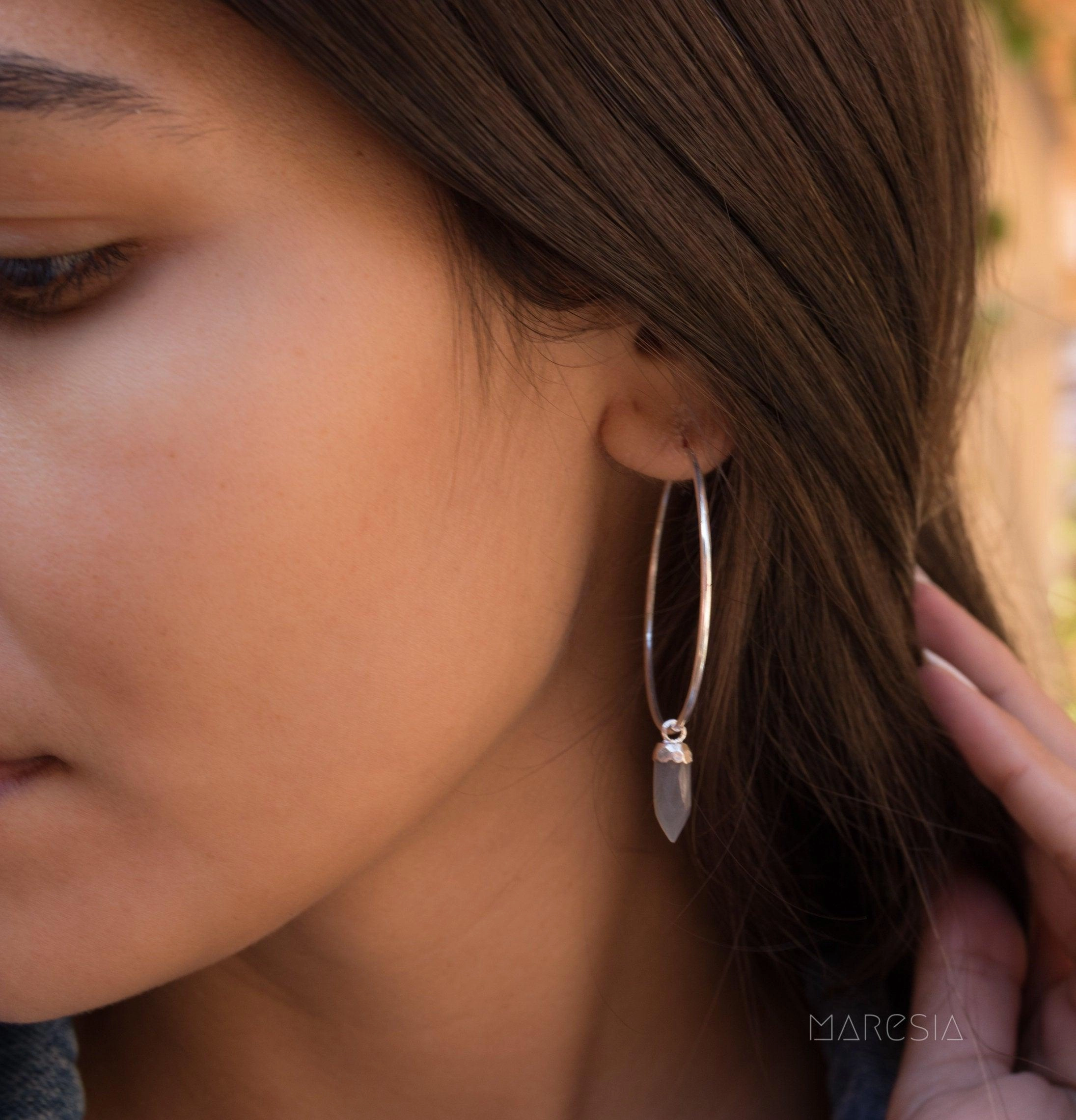 Labradorite Hoop Earrings ~ Sterling Silver or 14k Gold Filled  ~ ME053
