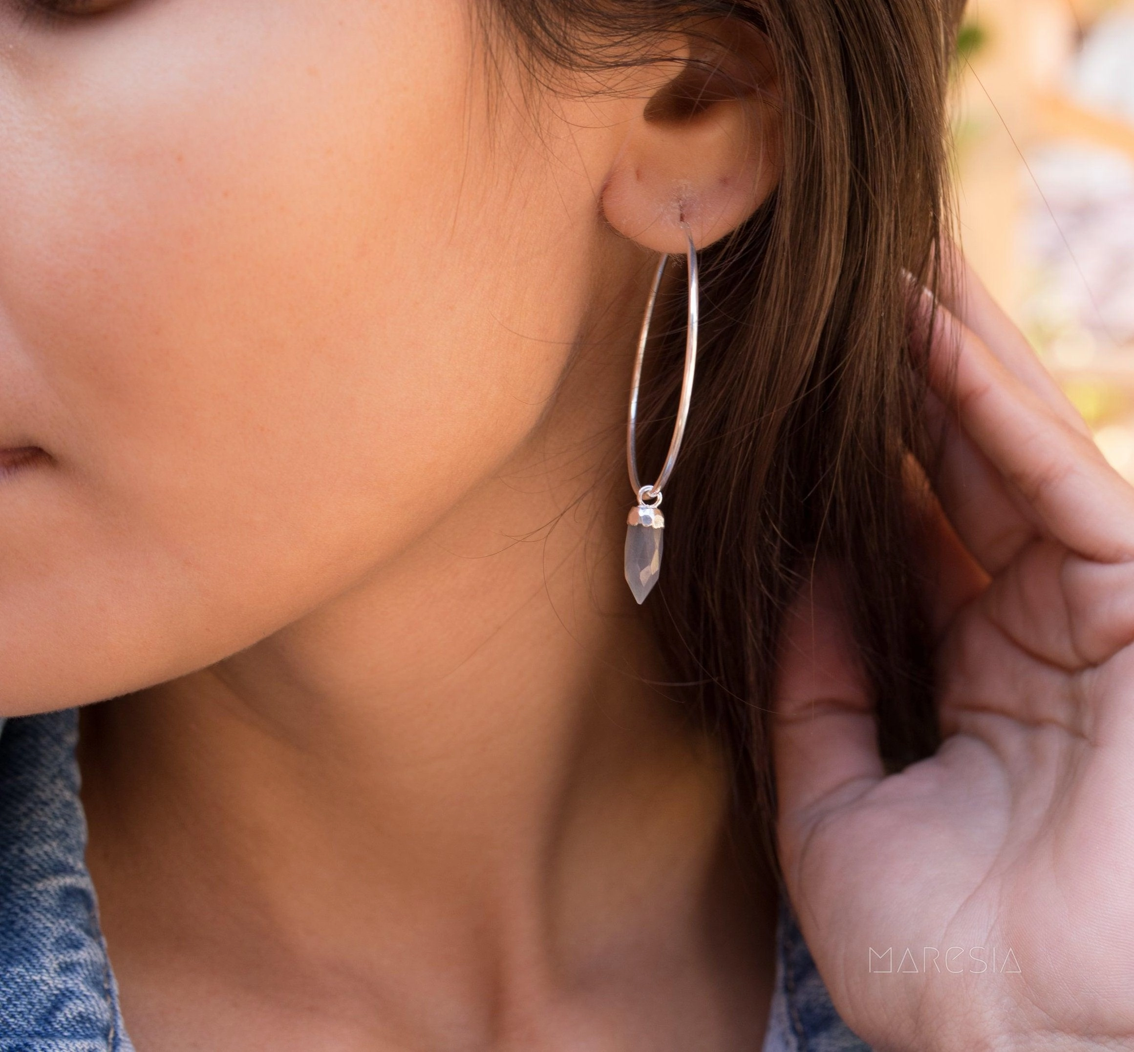 Labradorite Hoop Earrings ~ Sterling Silver or 14k Gold Filled  ~ ME053
