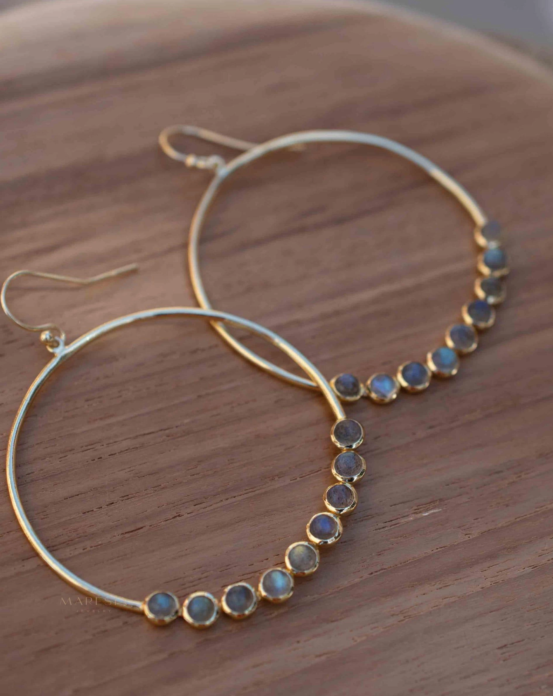 Labradorite Large Round Earrings ~ 18k Gold Plated ~ ME210