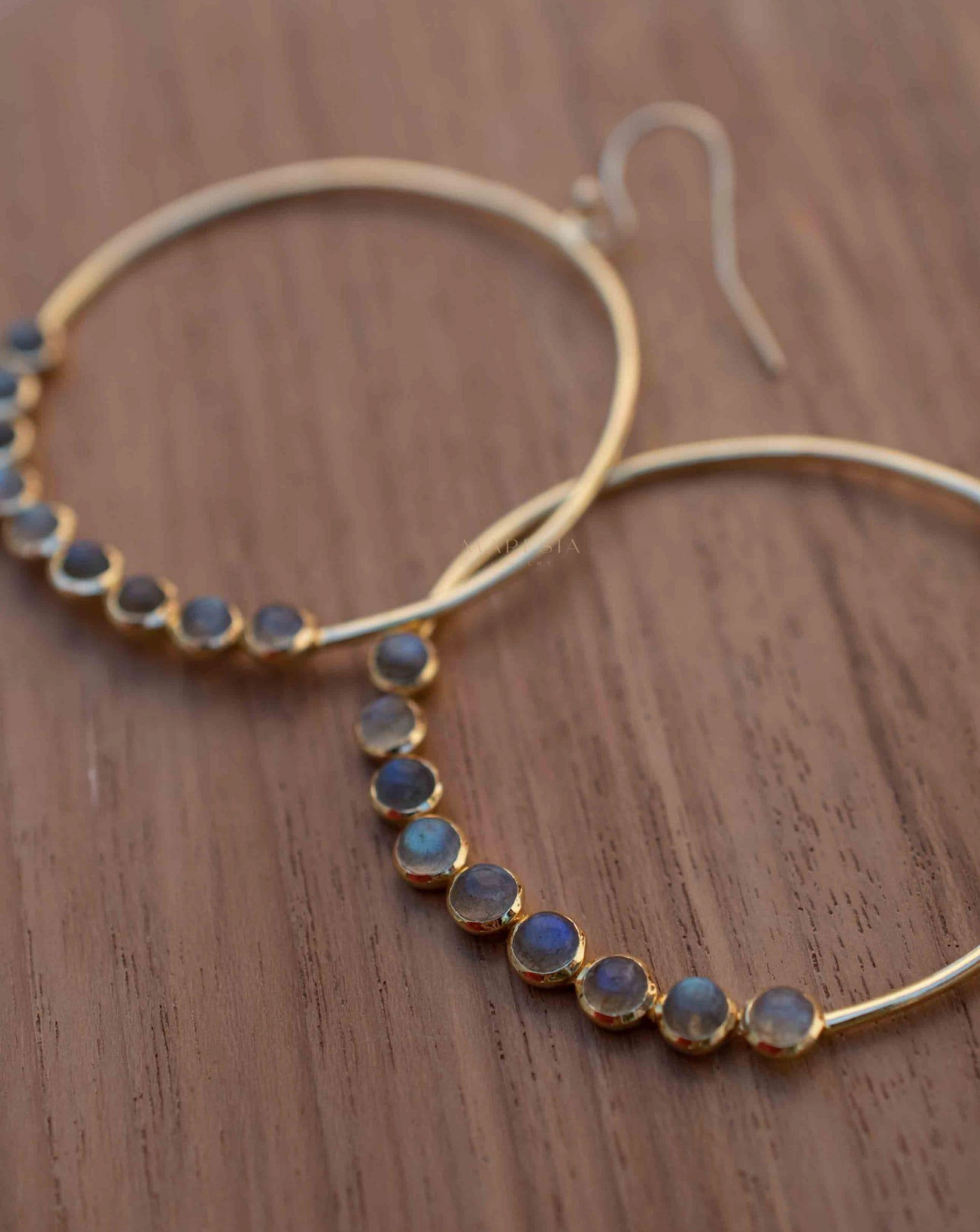 Labradorite Large Round Earrings ~ 18k Gold Plated ~ ME210