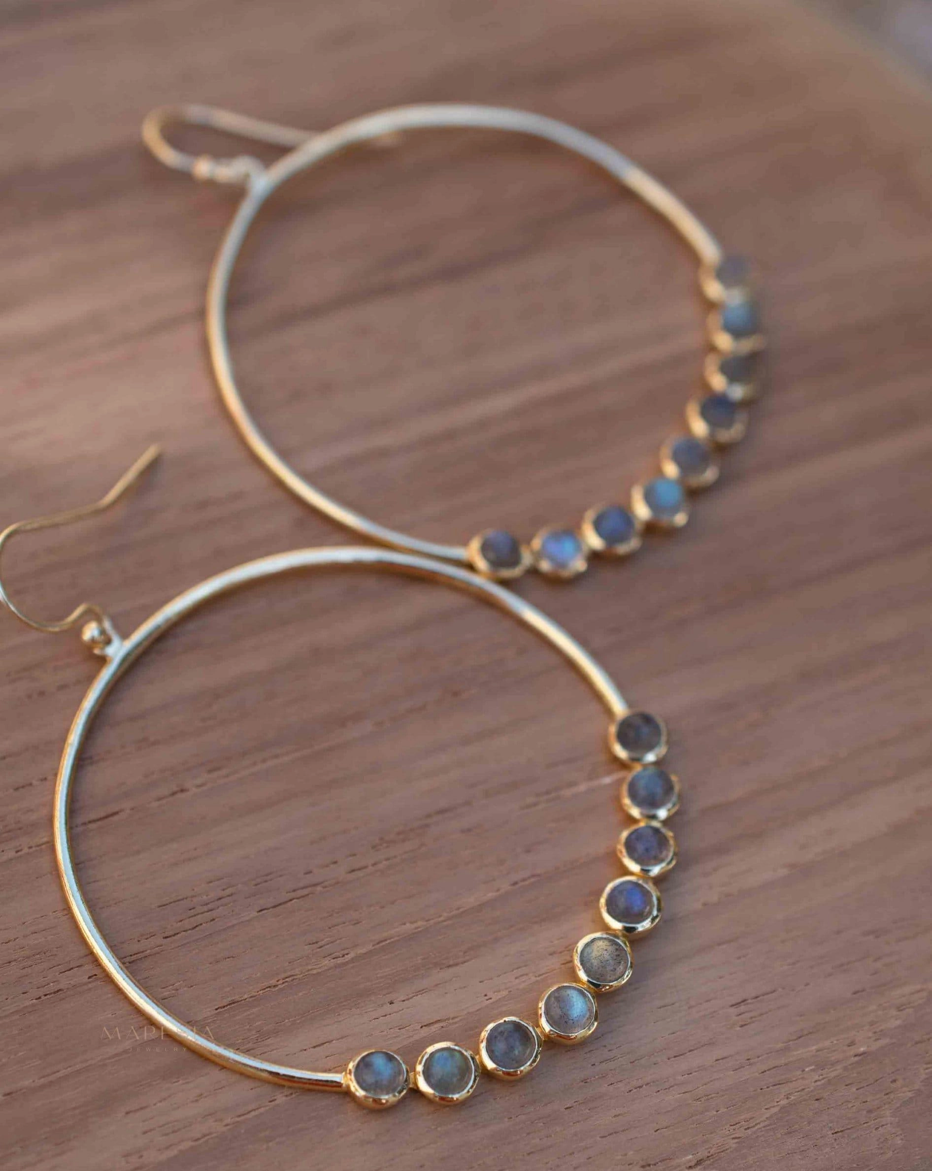 Labradorite Large Round Earrings ~ 18k Gold Plated ~ ME210