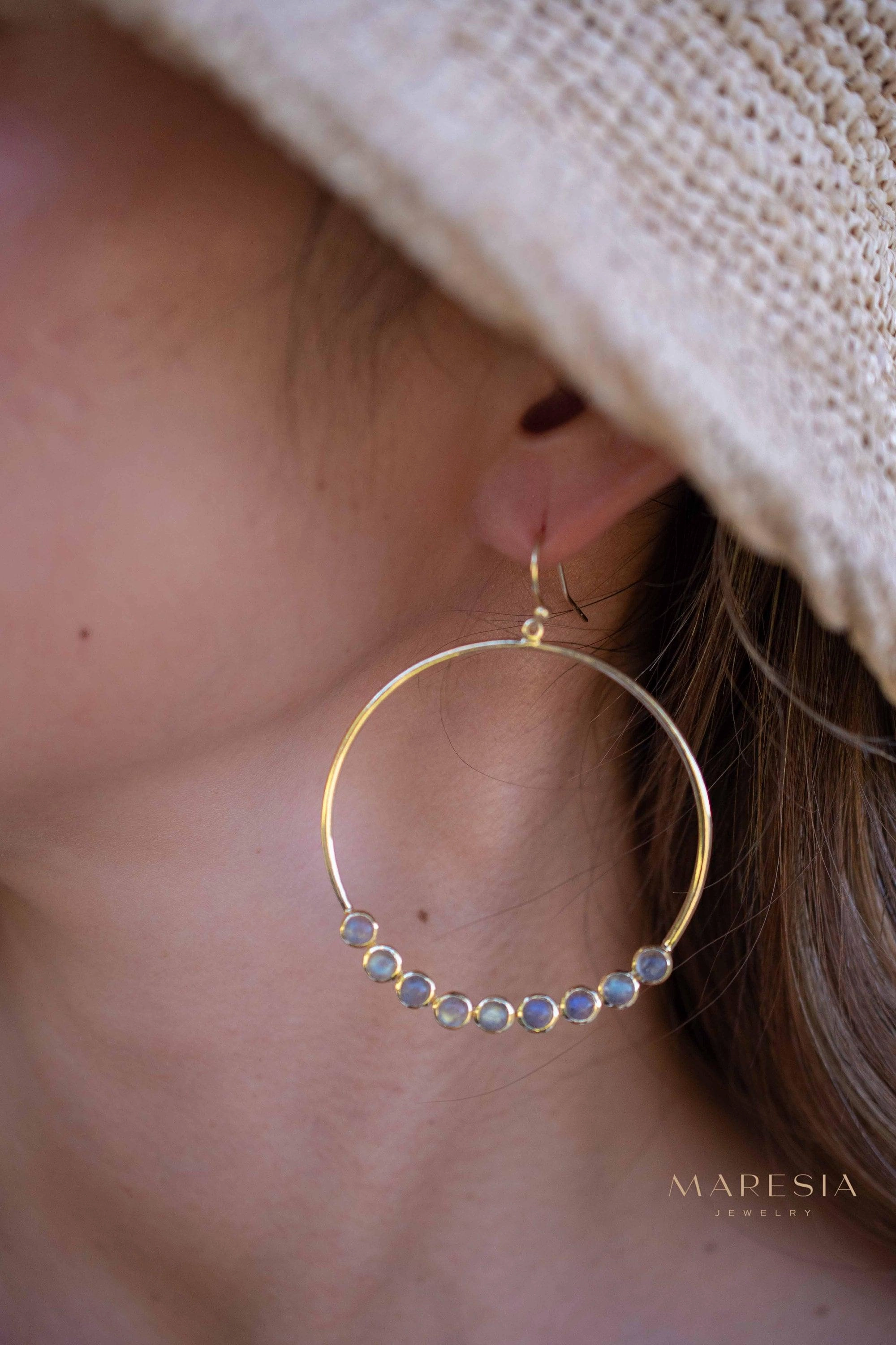 Labradorite Large Round Earrings ~ 18k Gold Plated ~ ME210
