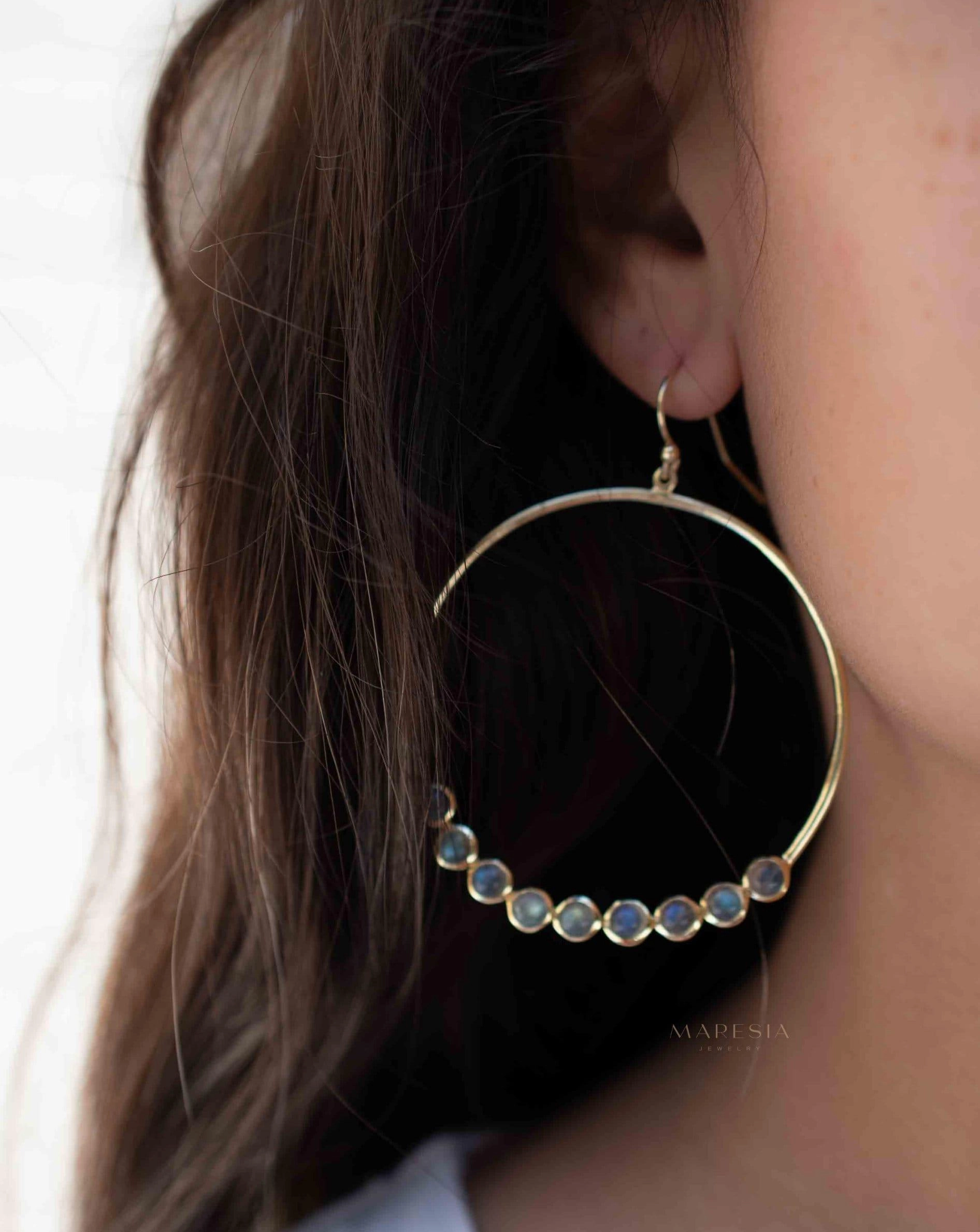 Labradorite Large Round Earrings ~ 18k Gold Plated ~ ME210