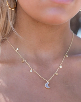 Labradorite, Moonstone or Rose Quartz Necklace ~ Gold Plated 18k ~ MN129