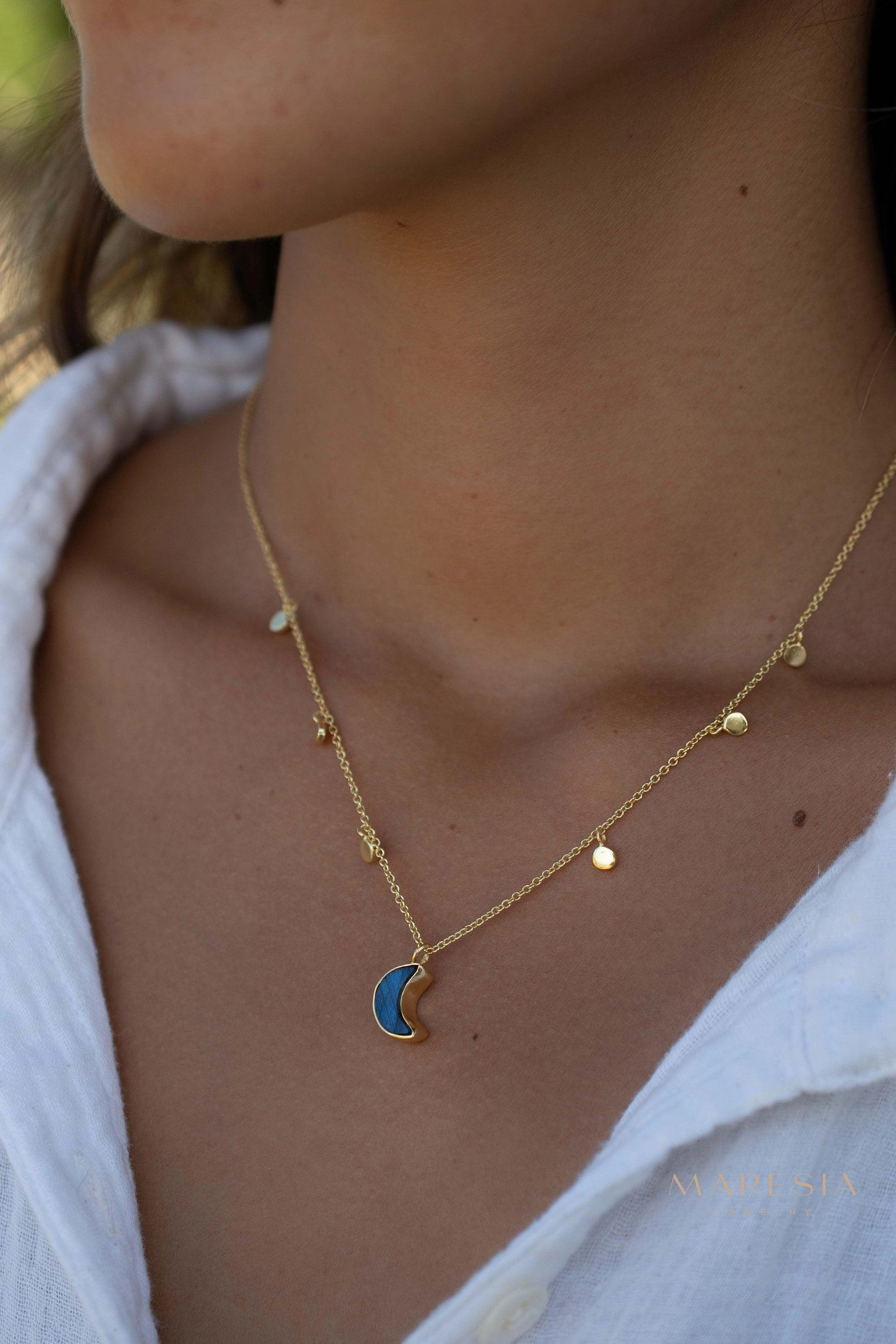 Labradorite, Moonstone or Rose Quartz Necklace ~ Gold Plated 18k ~ MN129