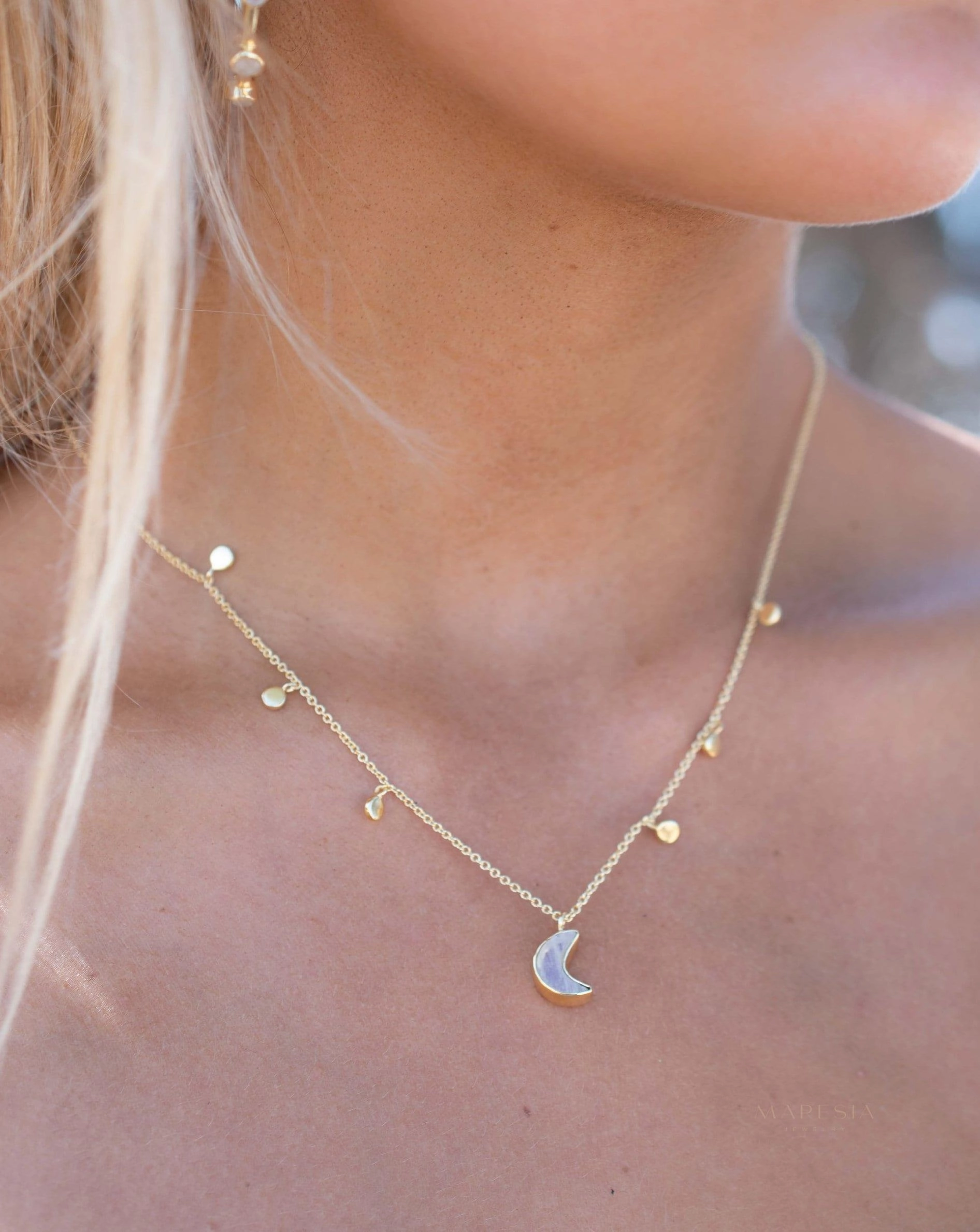Labradorite, Moonstone or Rose Quartz Necklace ~ Gold Plated 18k ~ MN129