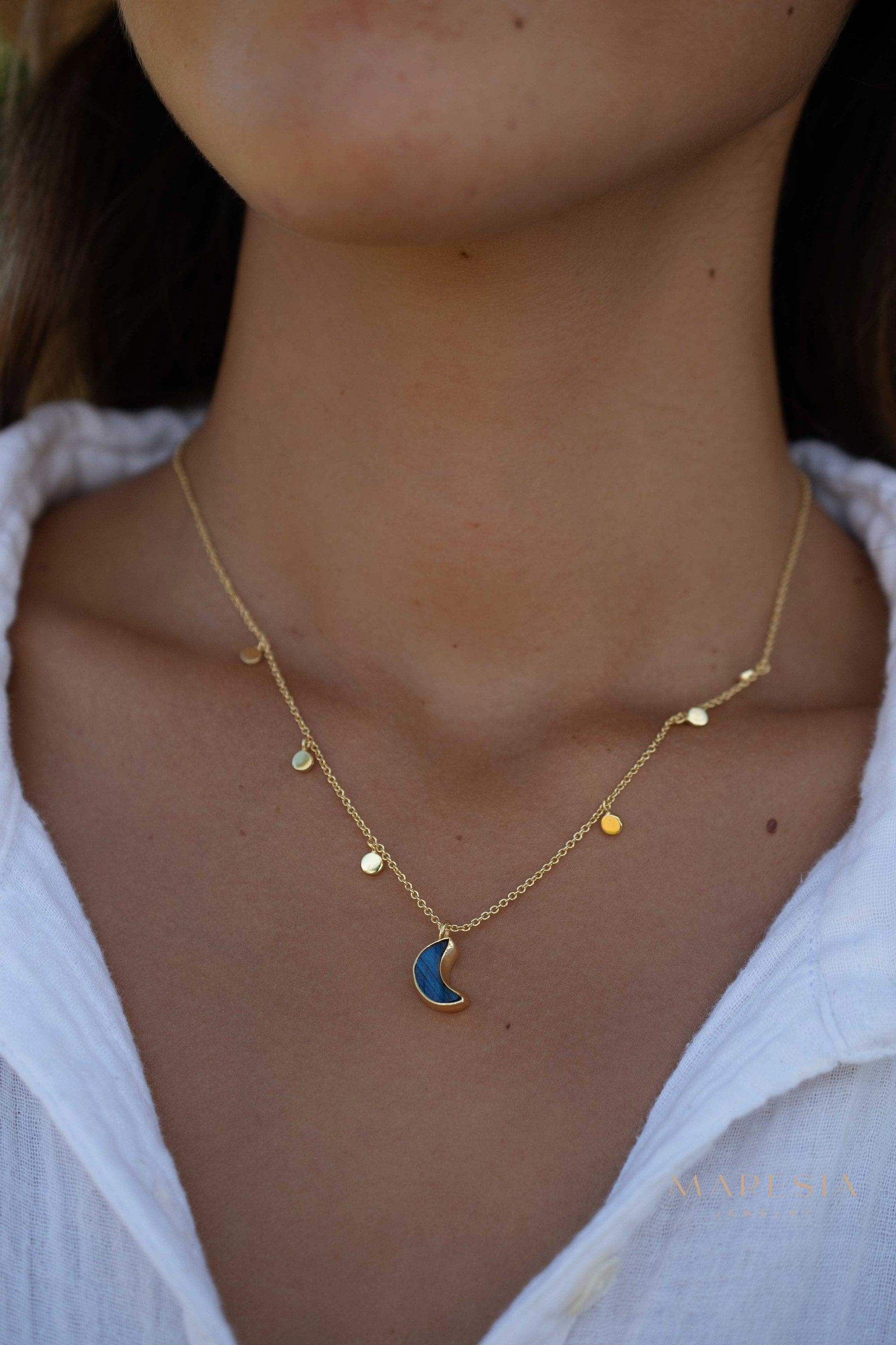Labradorite, Moonstone or Rose Quartz Necklace ~ Gold Plated 18k ~ MN129