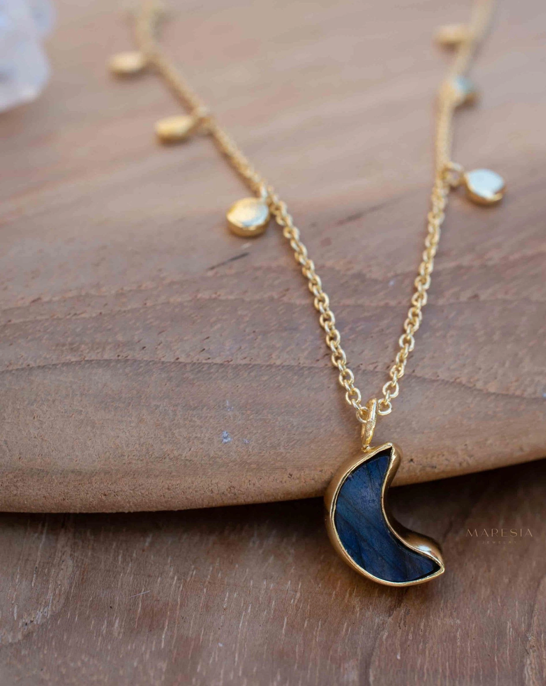 Labradorite, Moonstone or Rose Quartz Necklace ~ Gold Plated 18k ~ MN129