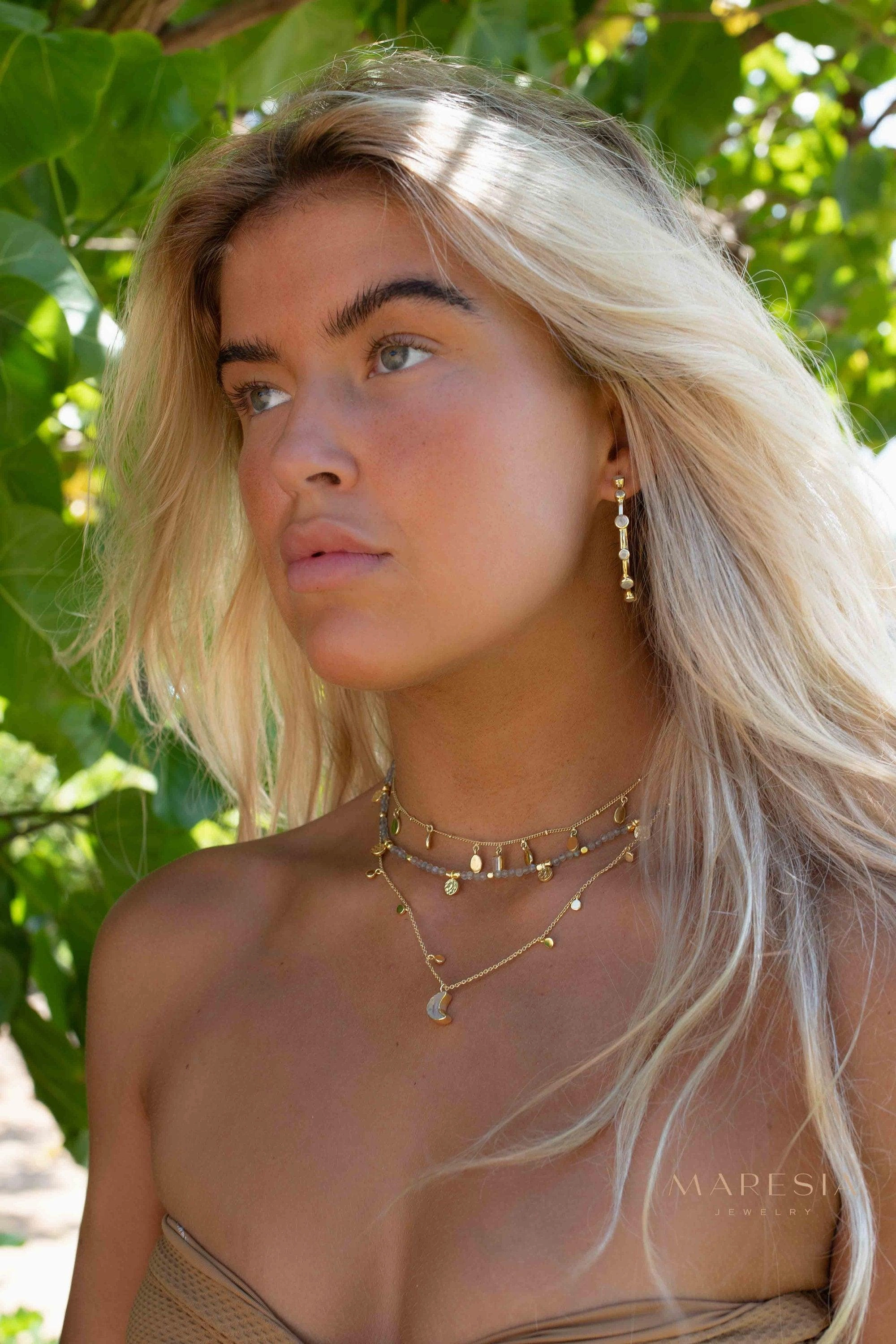 Labradorite, Moonstone or Rose Quartz Necklace ~ Gold Plated 18k ~ MN129