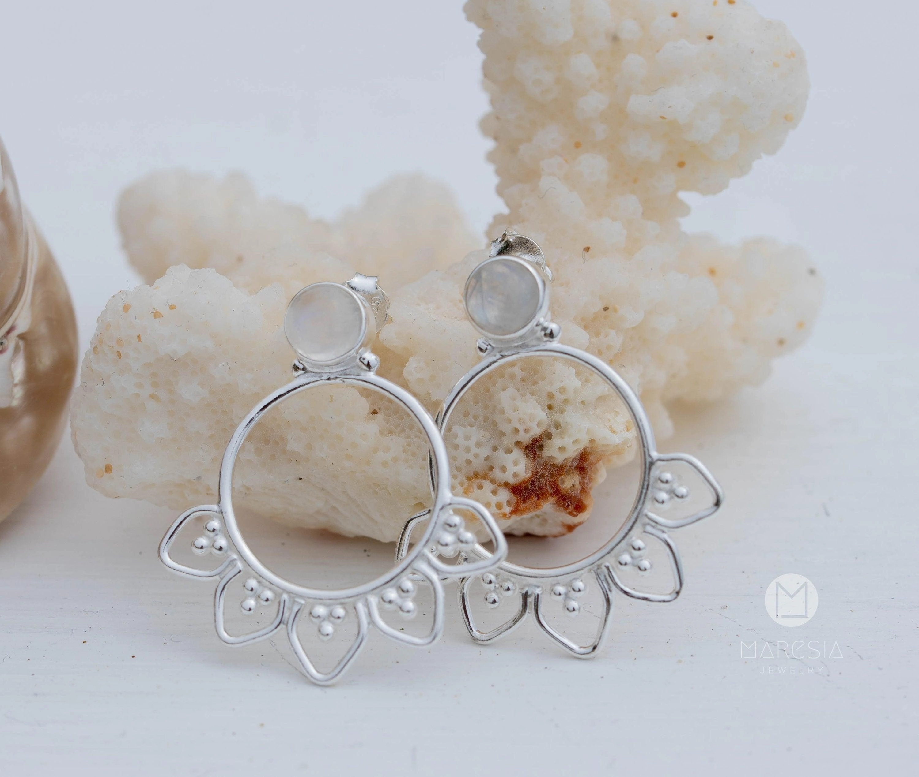 Labradorite or Moonstone Earrings ~ Sterling Silver 925  ~ ME156