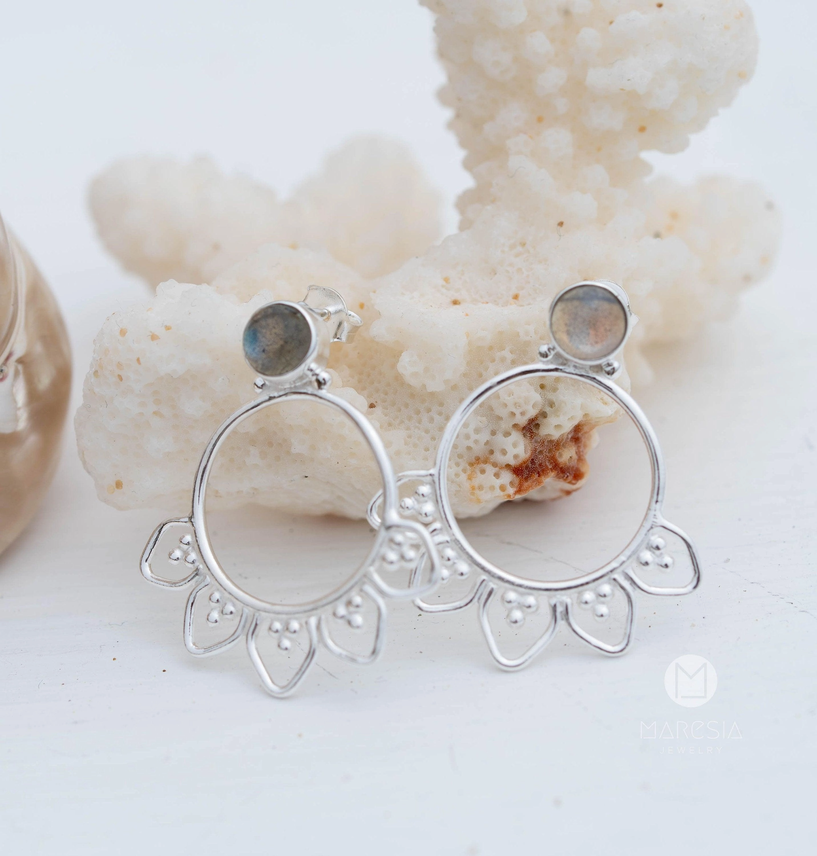 Labradorite or Moonstone Earrings ~ Sterling Silver 925  ~ ME156