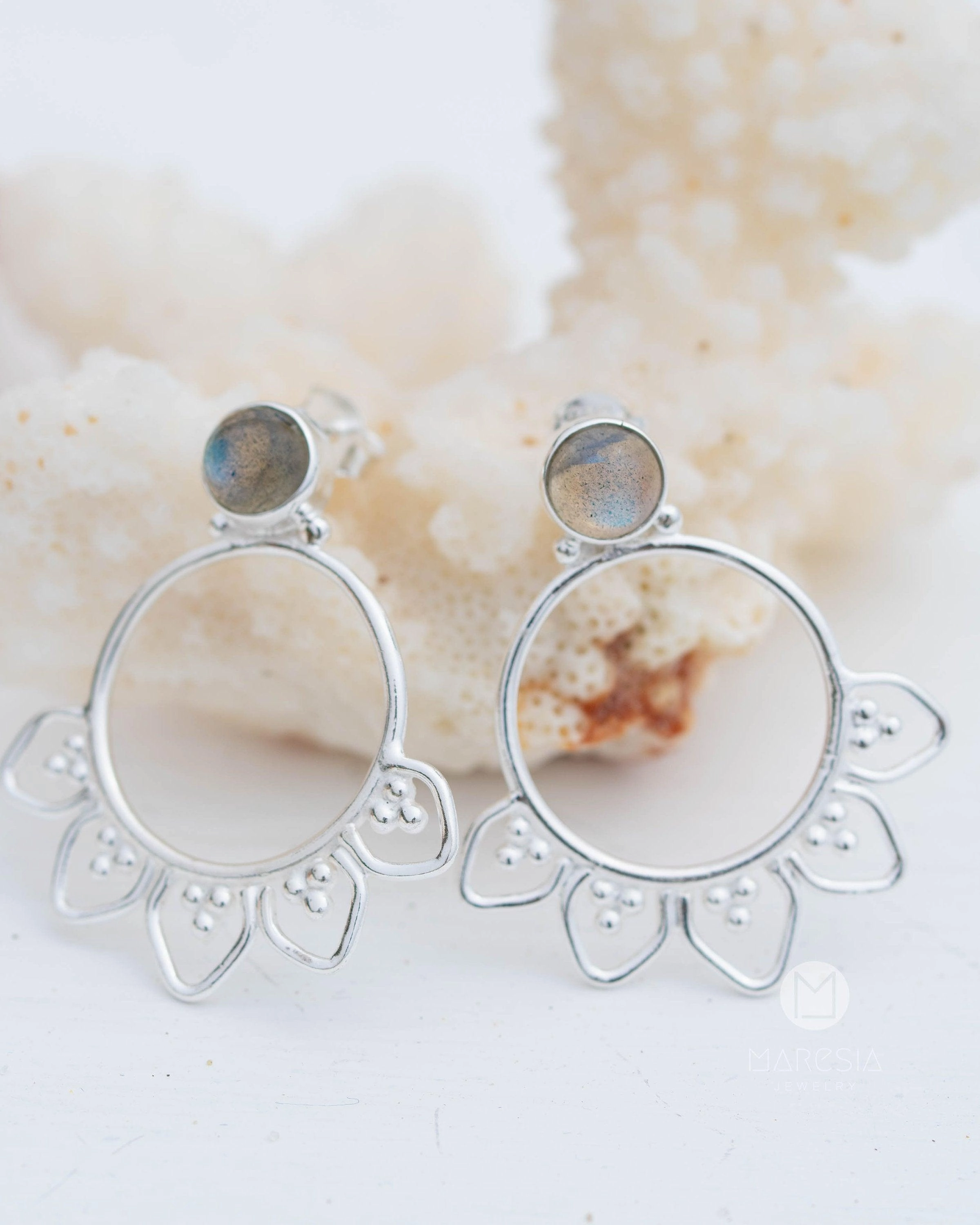Labradorite or Moonstone Earrings ~ Sterling Silver 925  ~ ME156