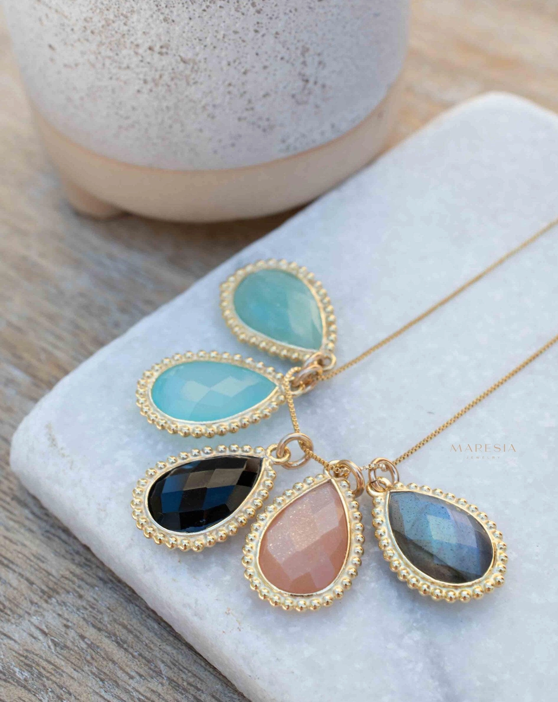 Labradorite, Pink Moonstone, Black Onyx, Aventurine & Aqua Chalcedony Necklace ~ Sterling Sivler or Gold Plated over Sterling Silver ~ MN149