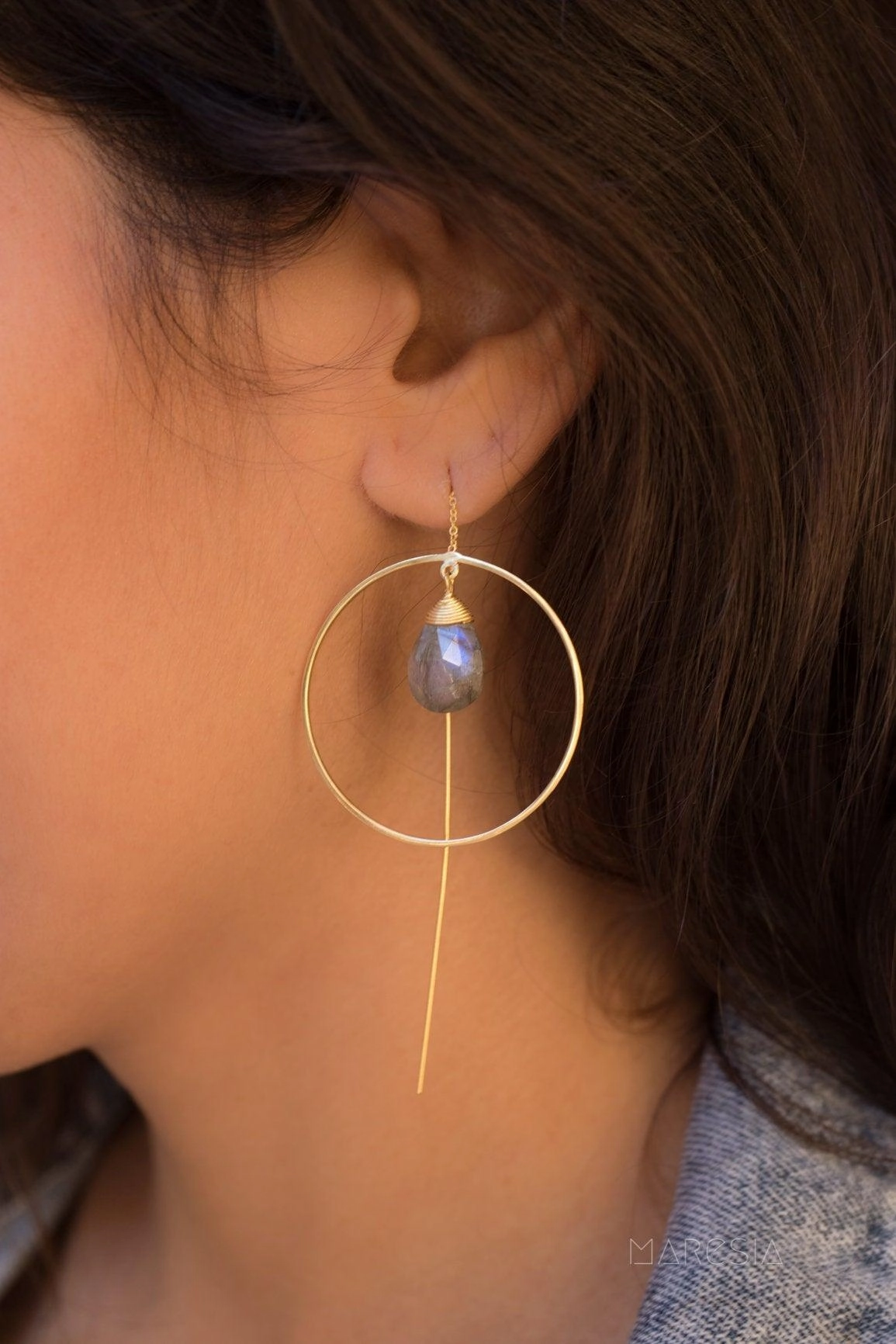 Labradorite Threader Earrings ~ 18k Gold Plated ~ ME103