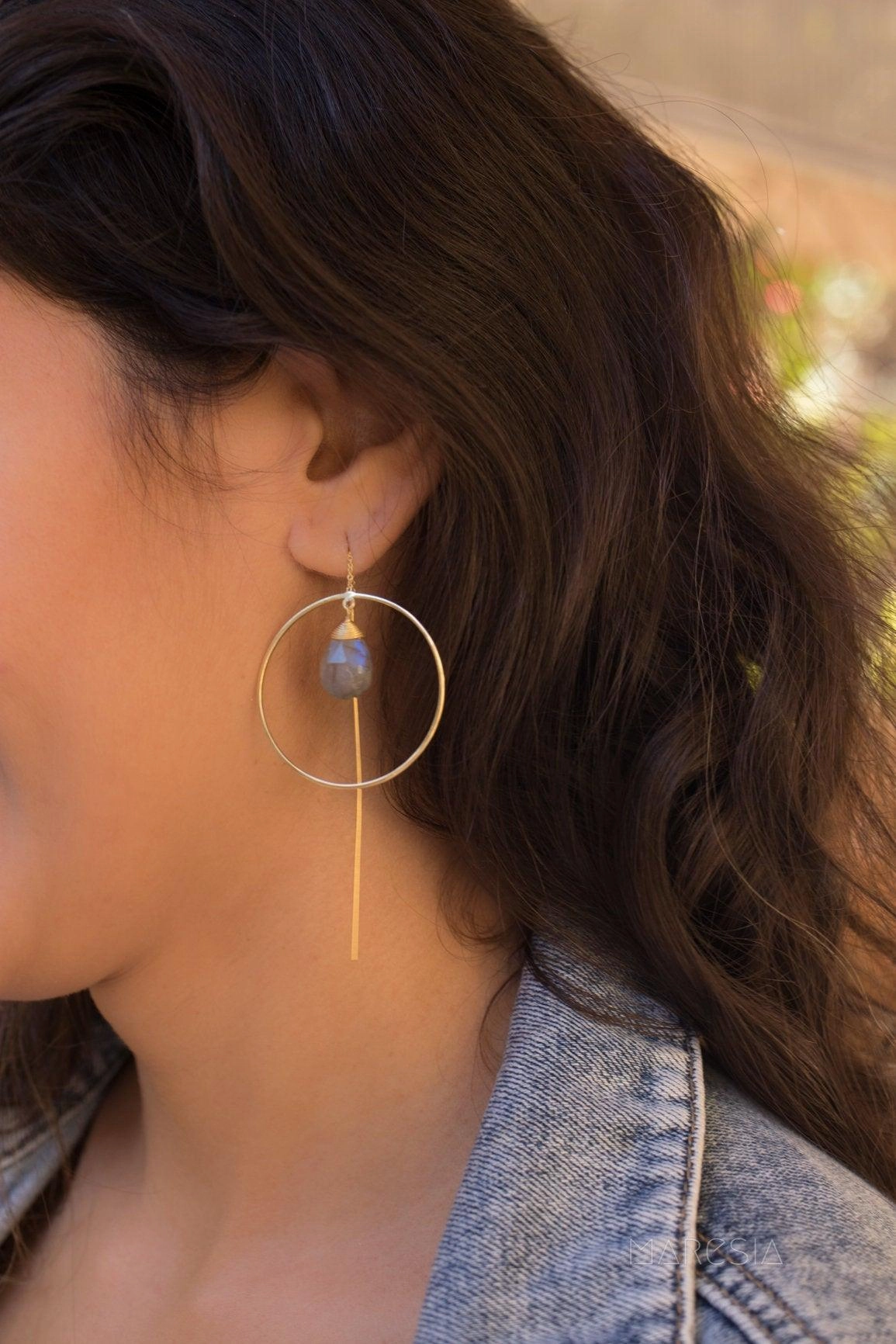 Labradorite Threader Earrings ~ 18k Gold Plated ~ ME103