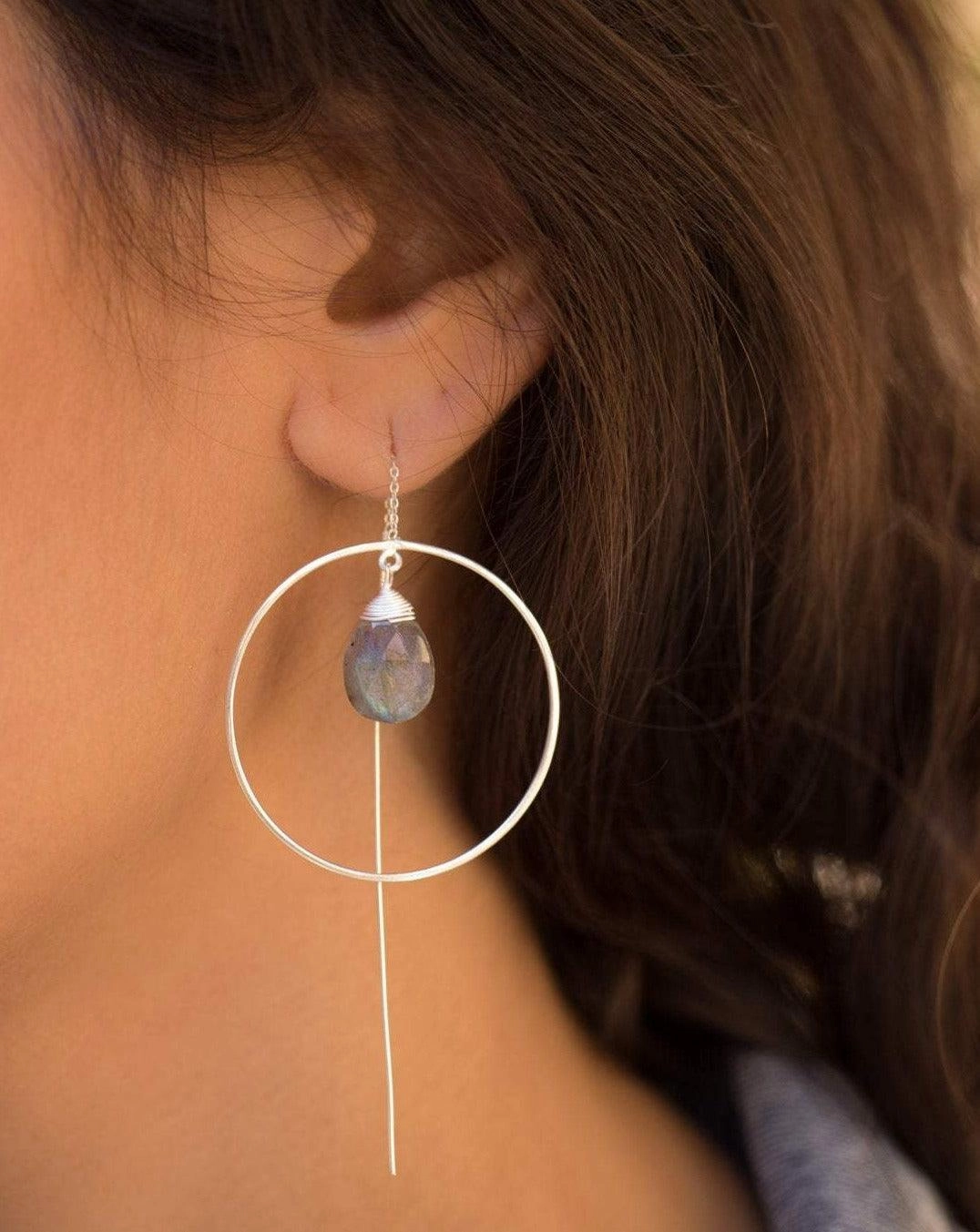 Labradorite Threader Earrings ~ Silver Plated~ ME102