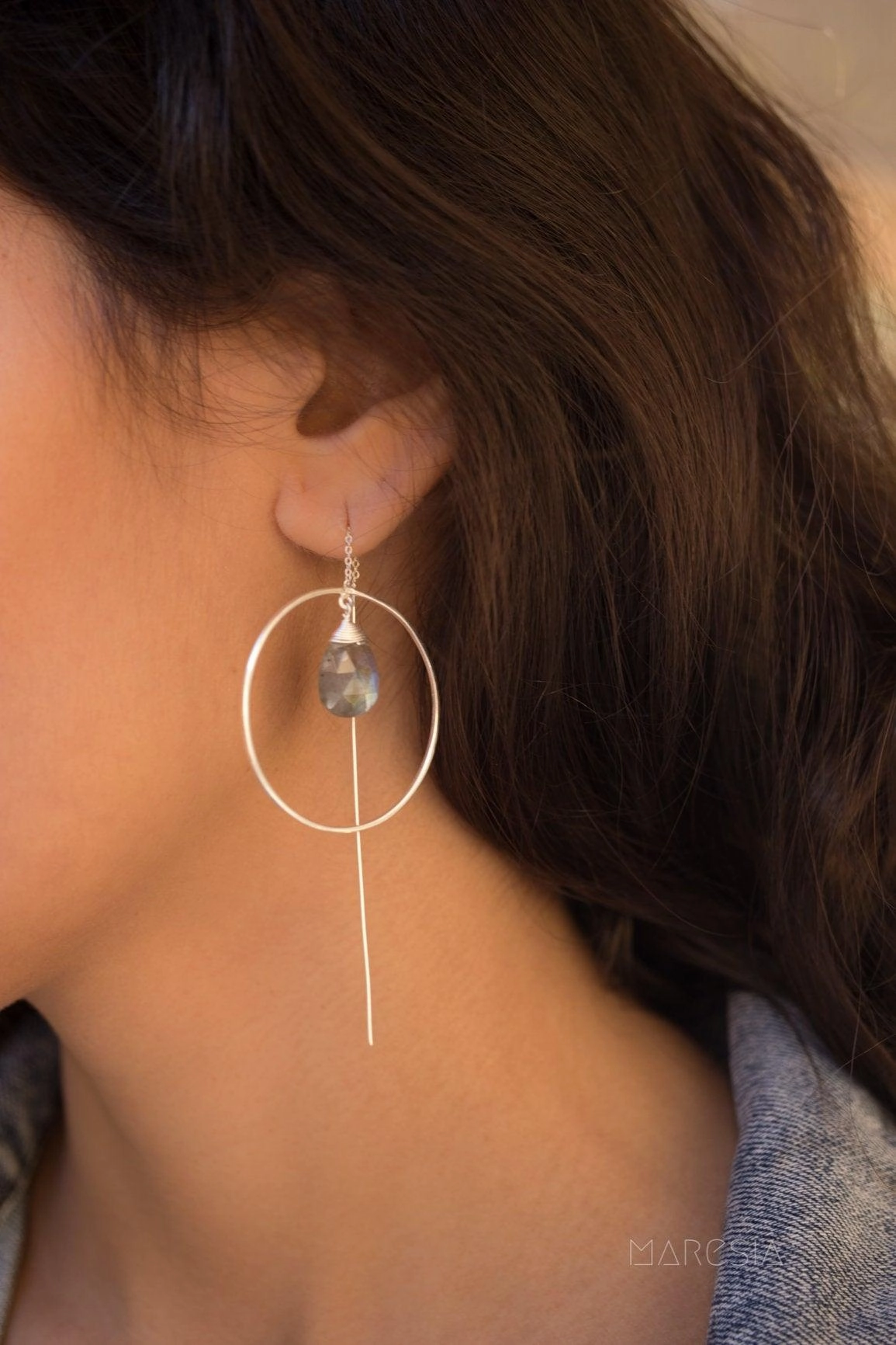 Labradorite Threader Earrings ~ Silver Plated~ ME102