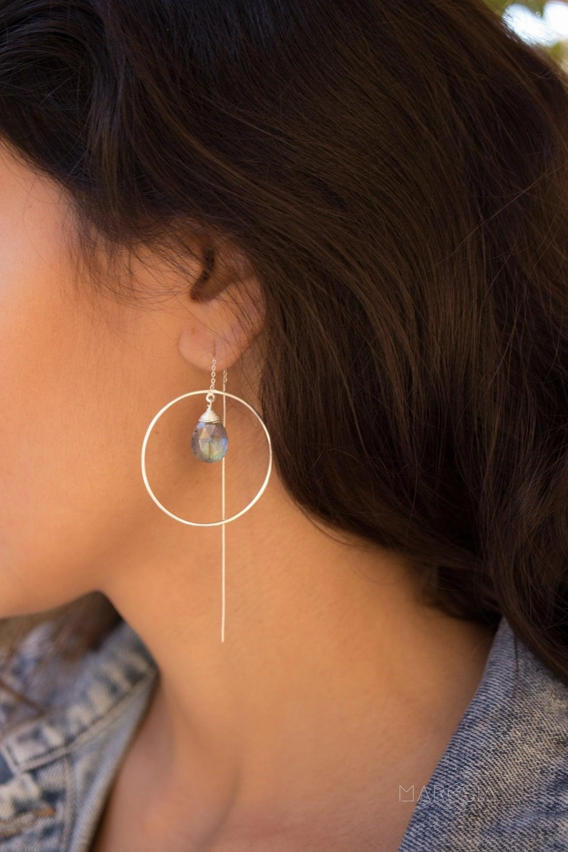 Labradorite Threader Earrings ~ Silver Plated~ ME102