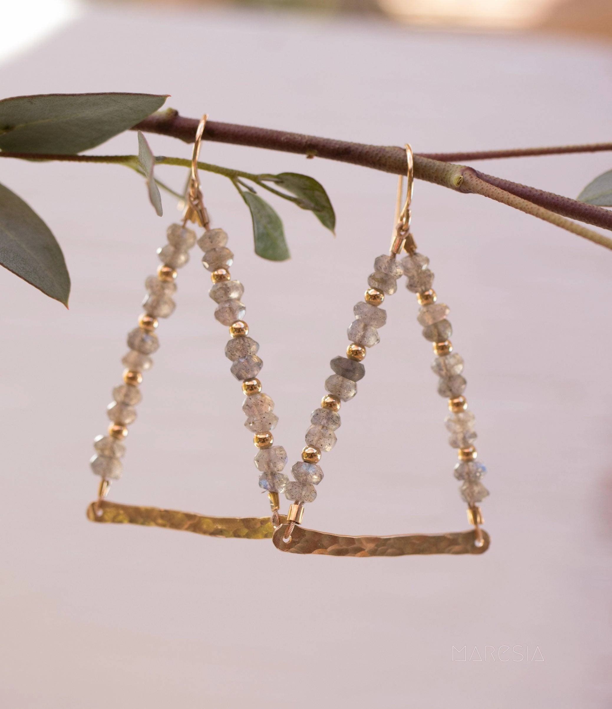Labradorite Triangle Earrings ~ 14k Gold Filled ~ME055
