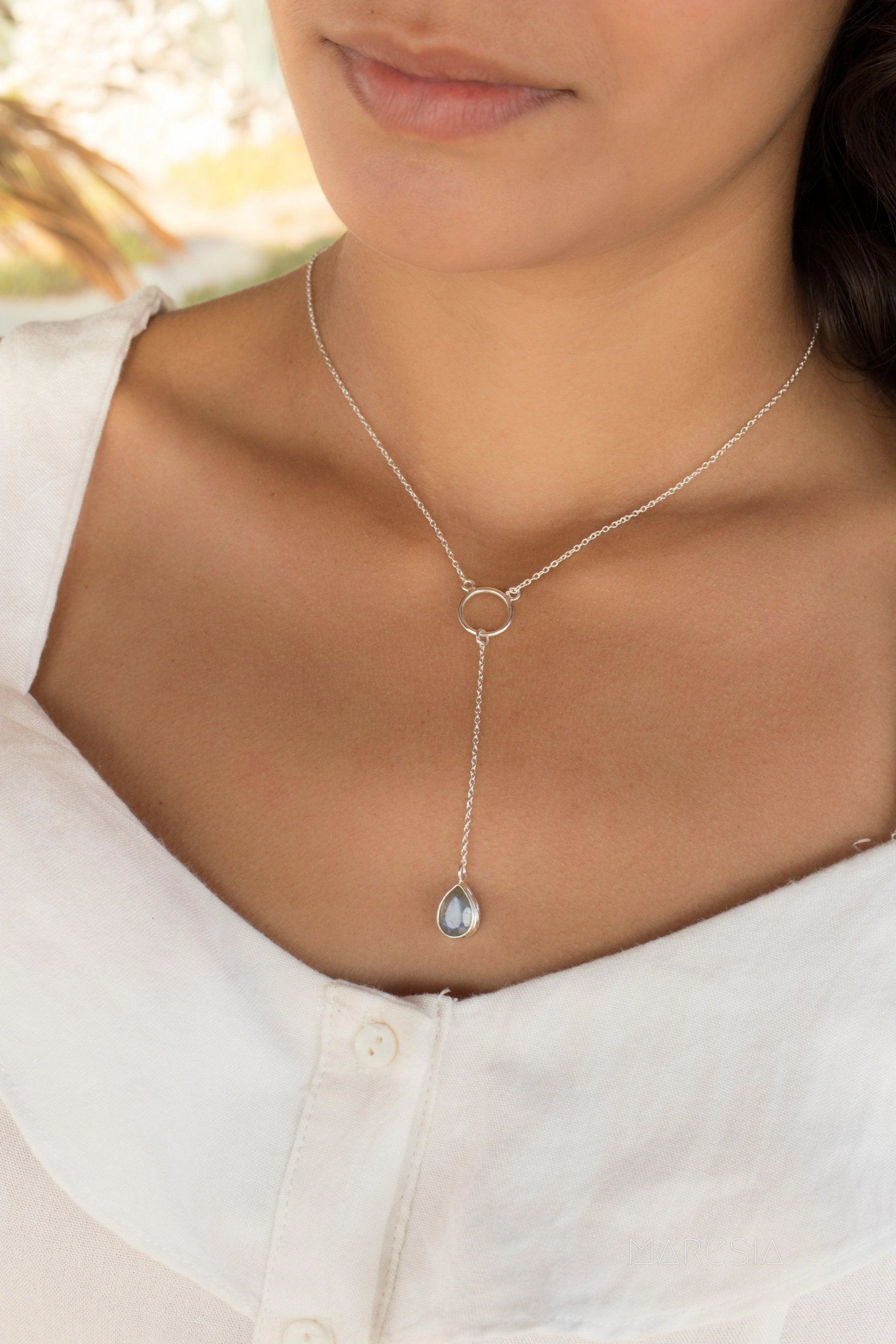 Labradorite Y Necklace ~ Sterling Silver 925~MN001