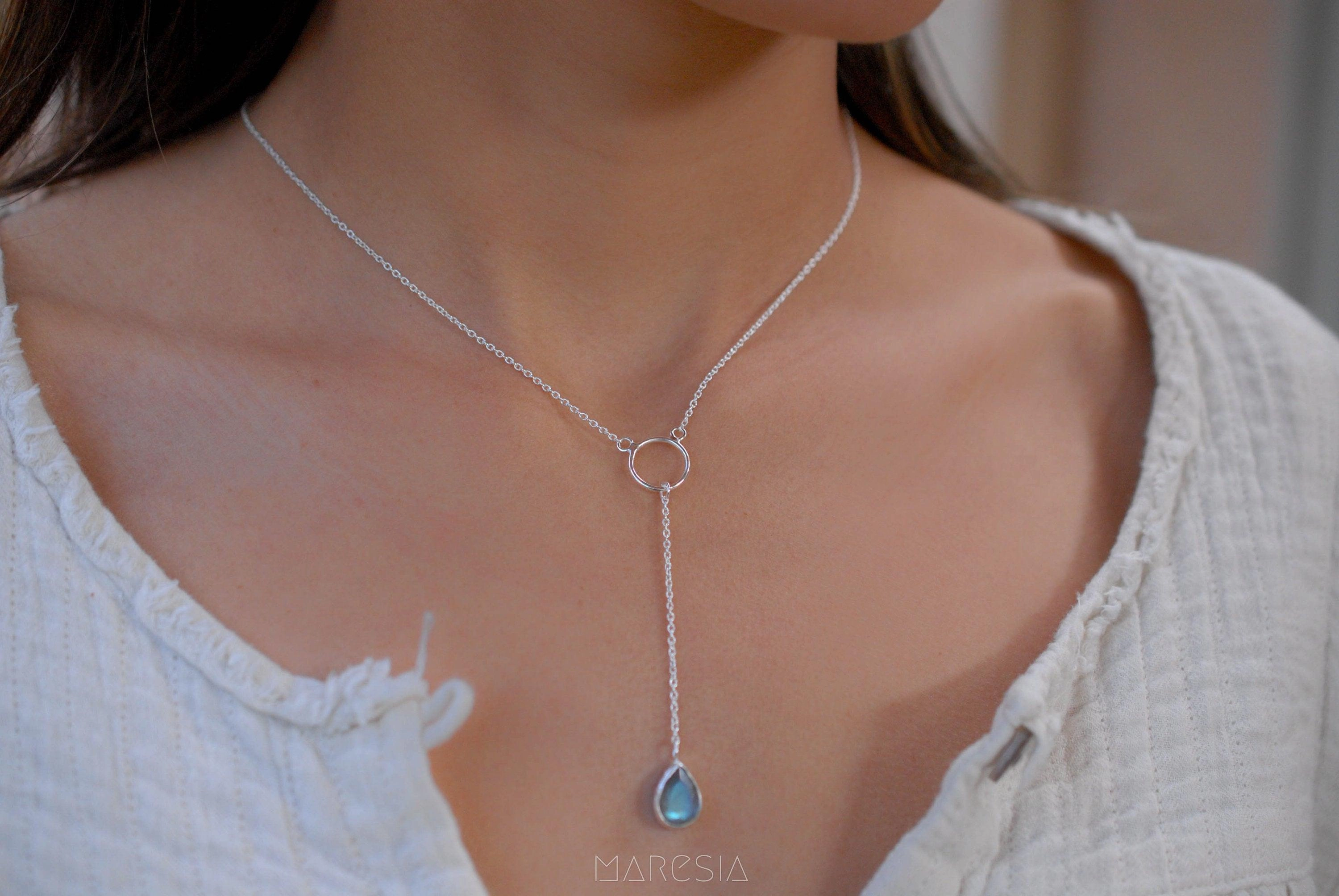 Labradorite Y Necklace ~ Sterling Silver 925~MN001