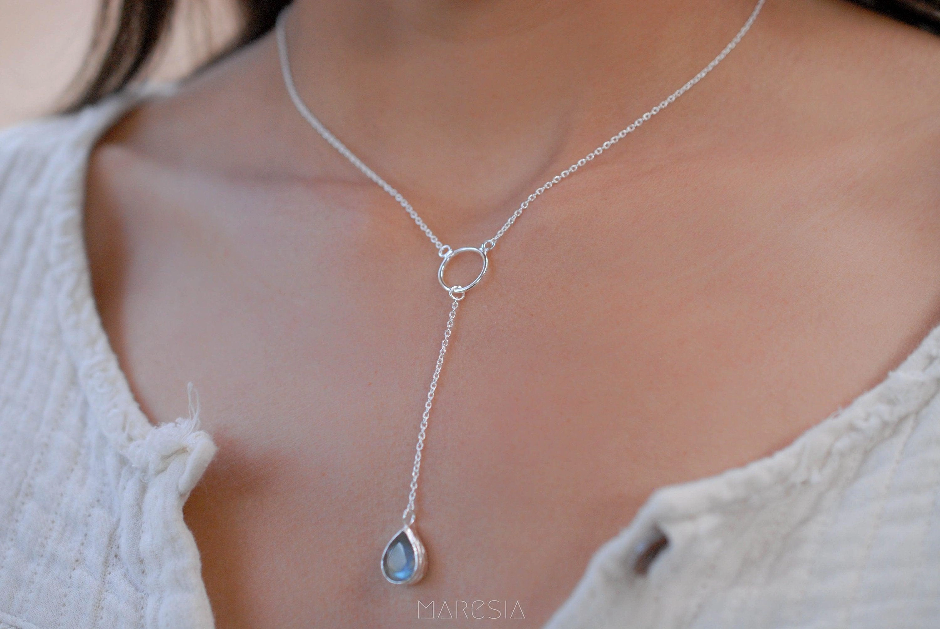 Labradorite Y Necklace ~ Sterling Silver 925~MN001