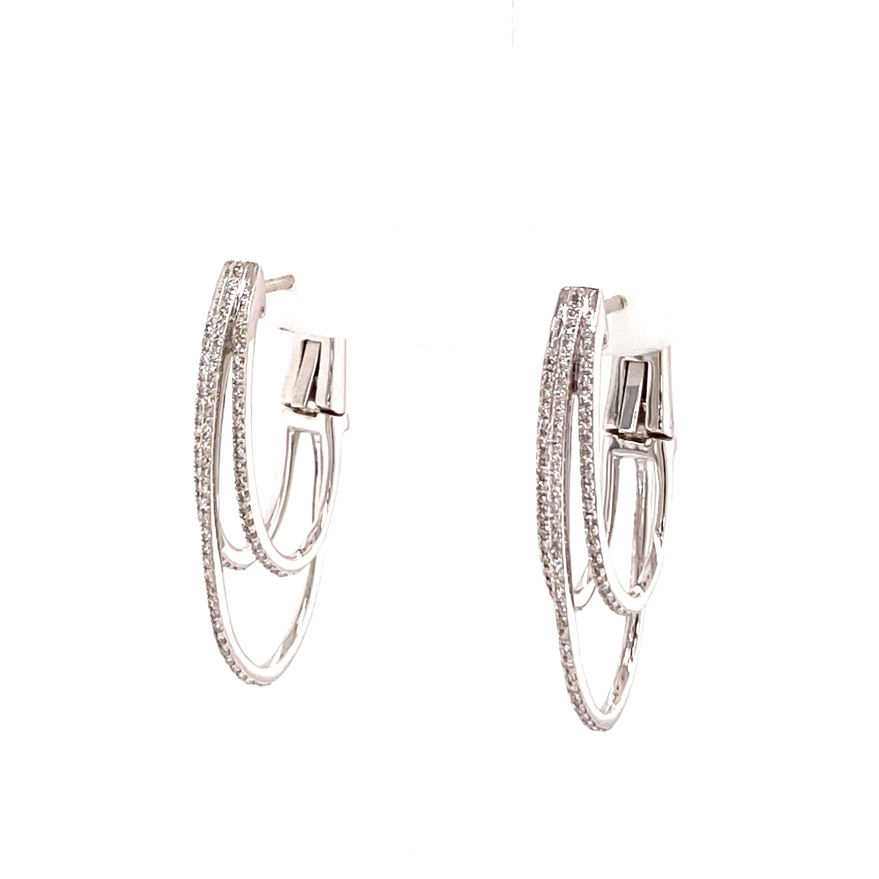 Ladies Triple Hoop Diamond Earrings