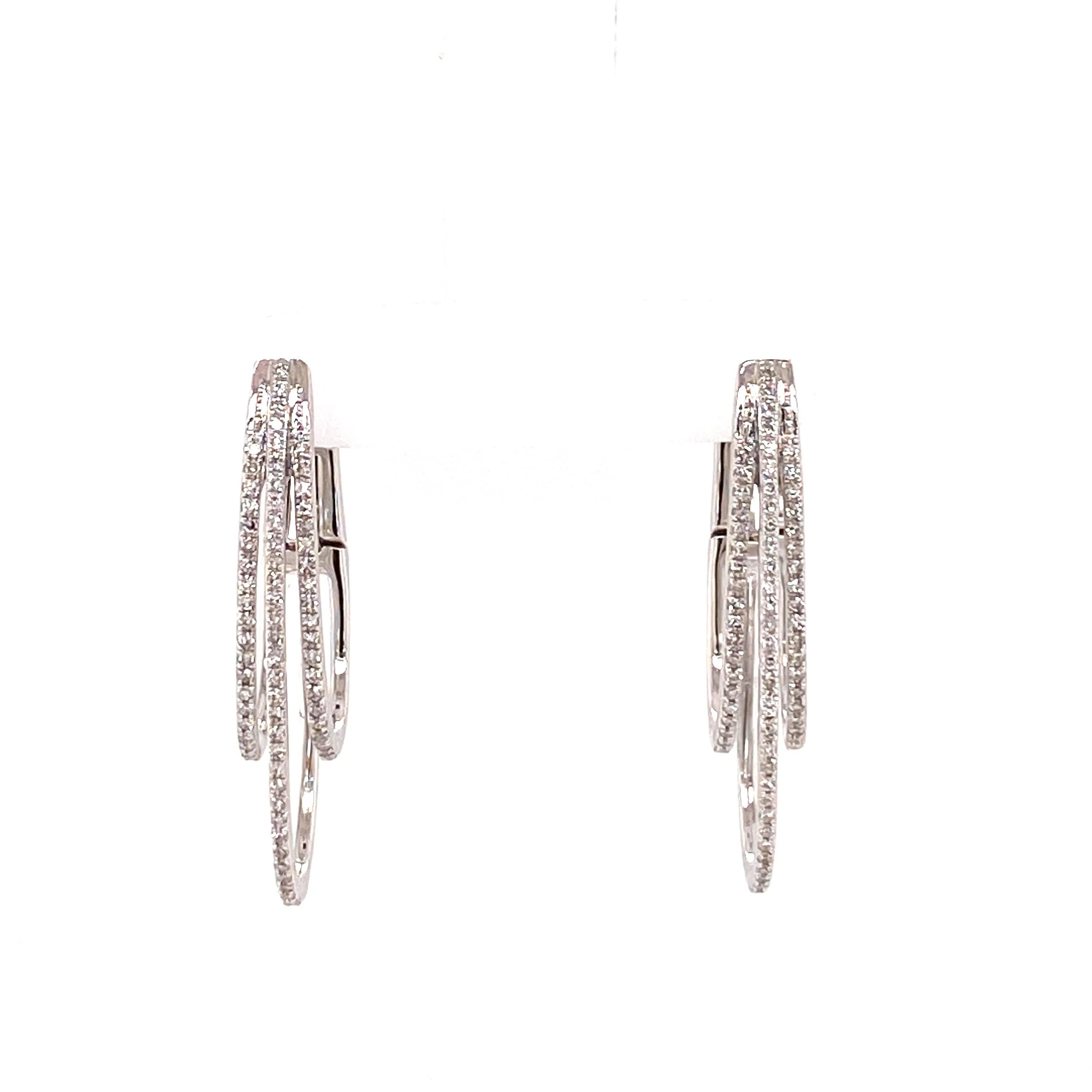 Ladies Triple Hoop Diamond Earrings